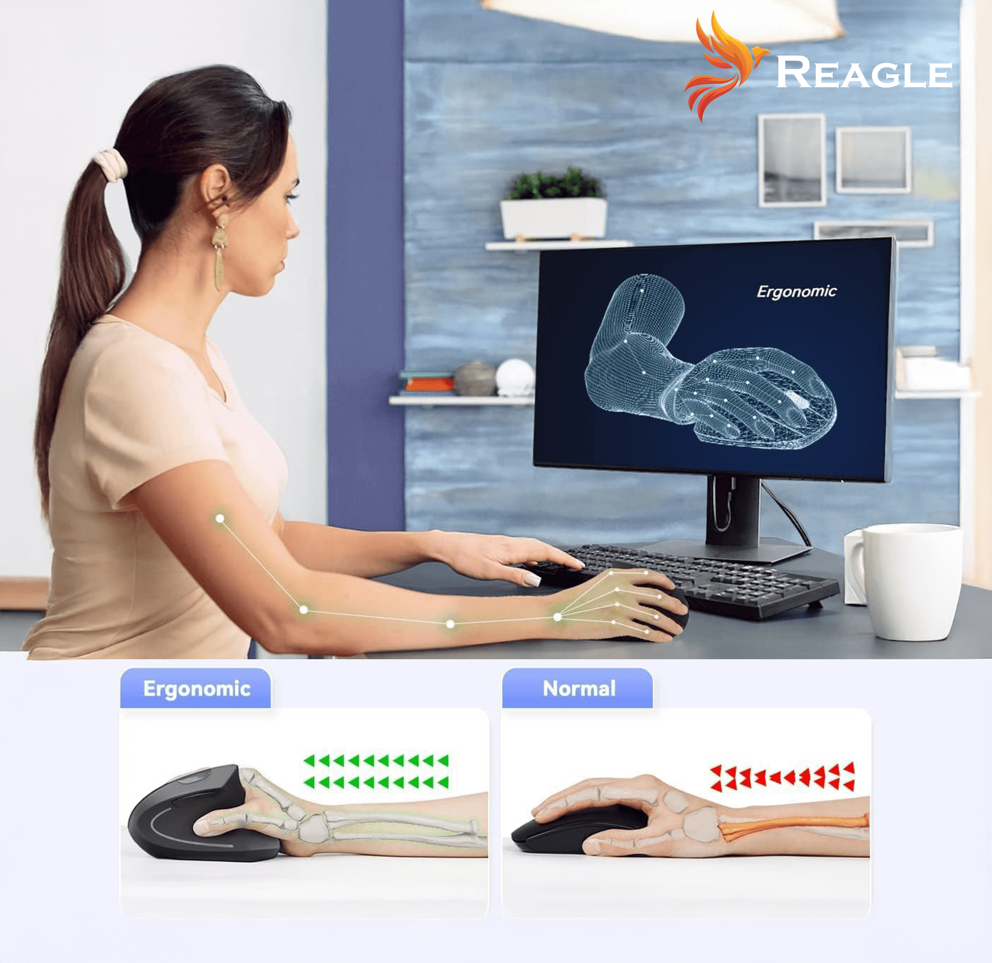 REAGLE ERGONOMICZNA MYSZKA BEZPRZEWODOWA PIONOWA 6 PRZYCISKÓW, USB WERTYKALNA_2