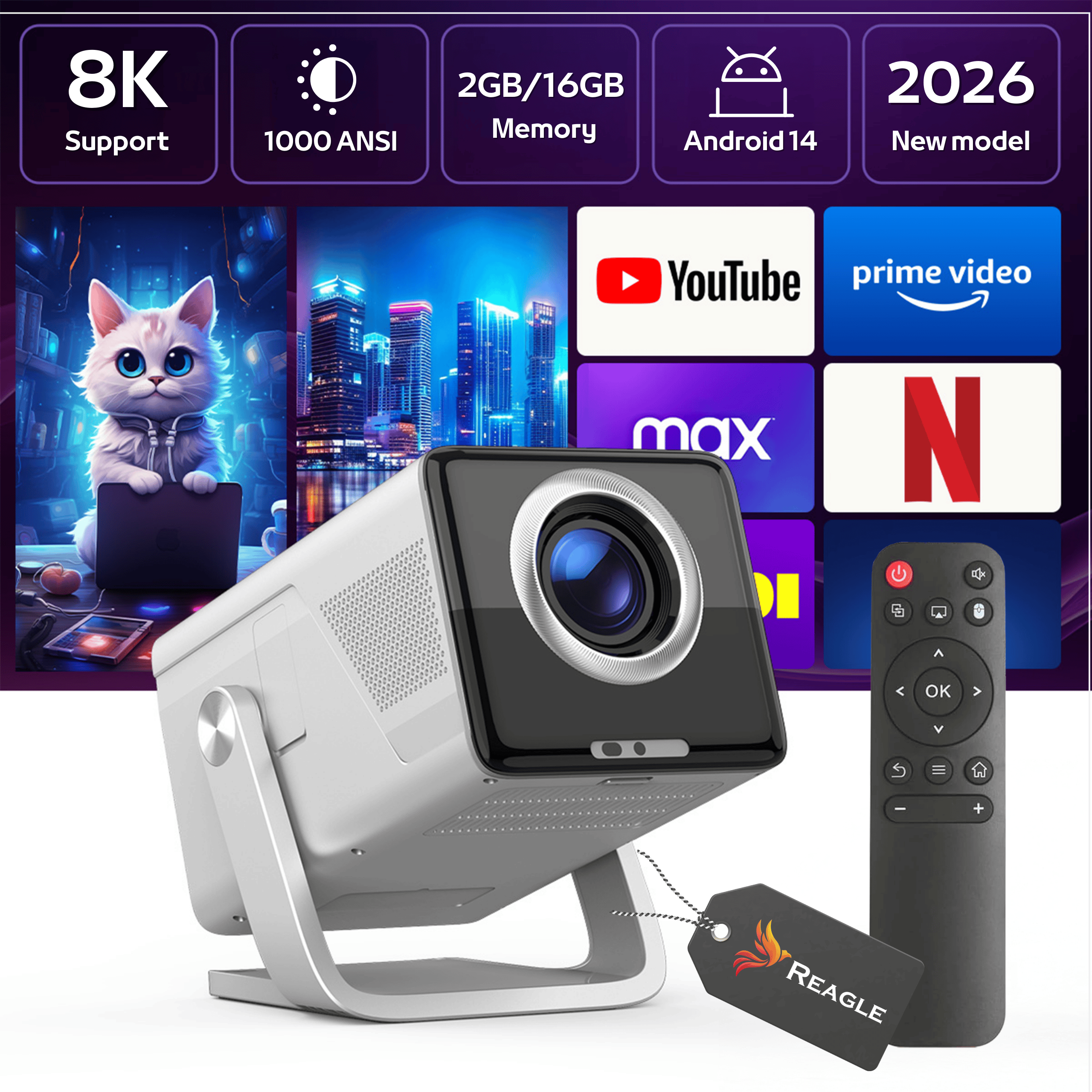Projektor Reagle LED 1000 ANSI Full HD Android 14