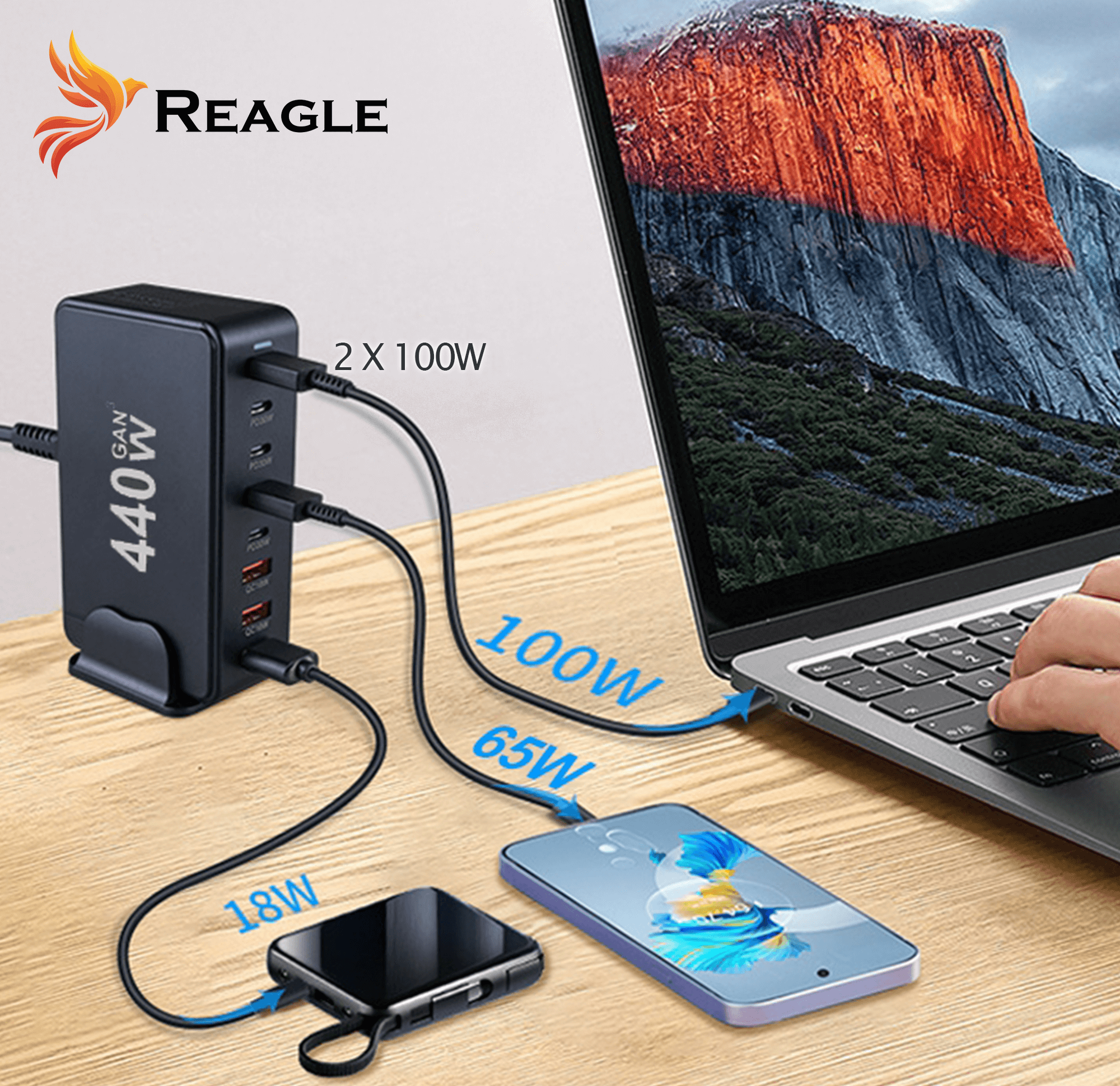 8-in-1 SCHNELLLADEGERÄT GaN III 440W PD 5x USB C 3x QC 3.0 FÜR IPHONE LAPTOPS_1