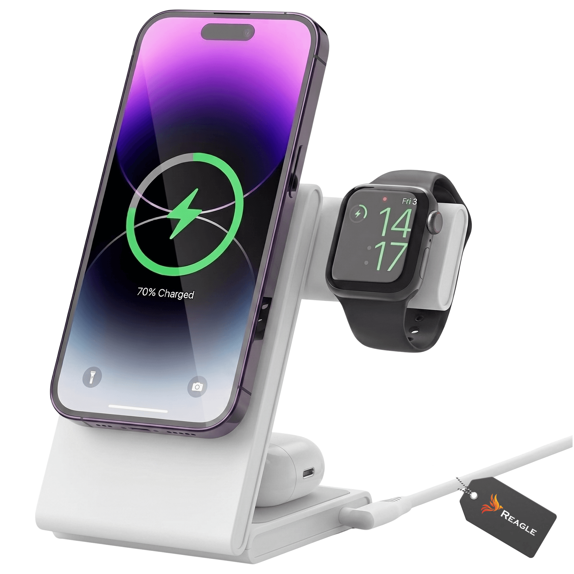 Ładowarka indukcyjna MagSafe Qi2 15W 3w1 biała RCHARW51W
