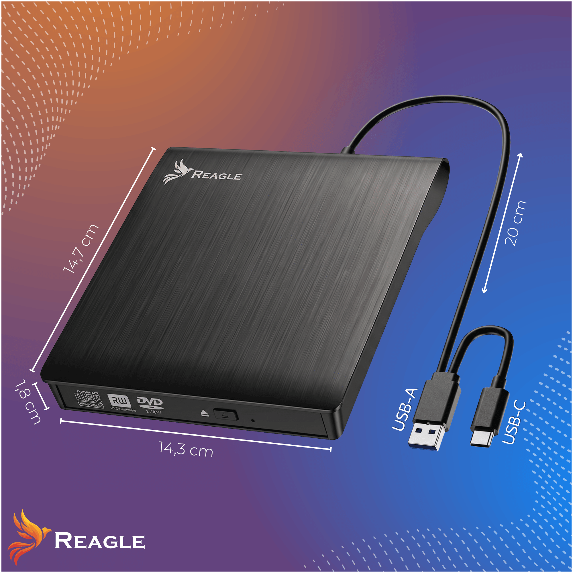 Reagle zewnętrzny napęd DVD CD RW USB laptop