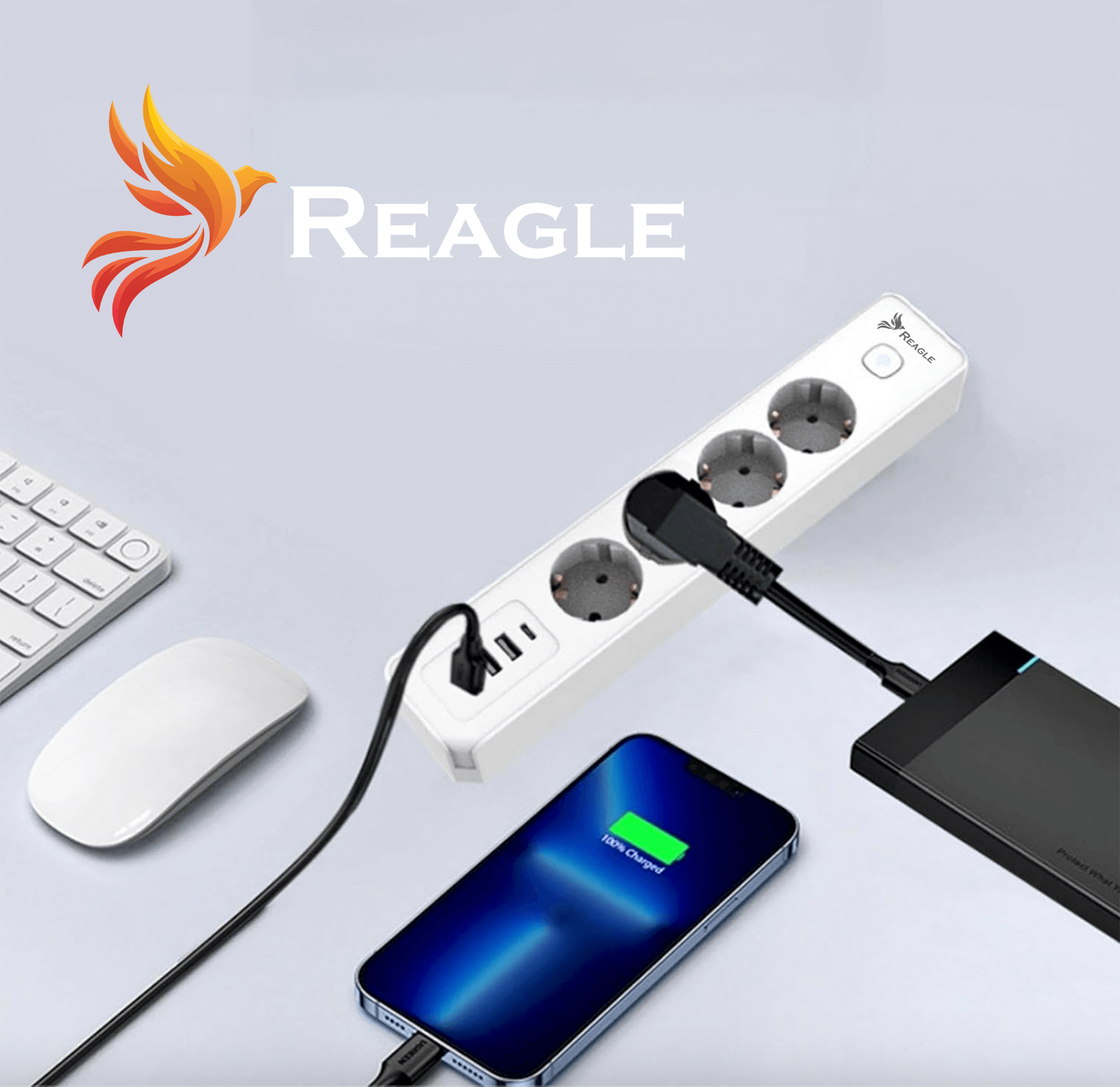 REAGLE LISTWA ZASILAJĄCA 1,5M 4 GNIAZDA 4x USB 5V 3.4A USB-C ANTYPRZEPIĘCIOWA_2