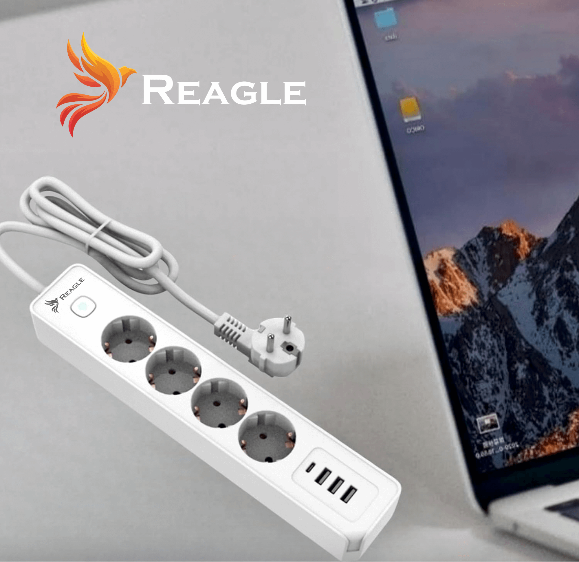 REAGLE LISTWA ZASILAJĄCA 1,5M 4 GNIAZDA 4x USB 5V 3.4A USB-C ANTYPRZEPIĘCIOWA_3