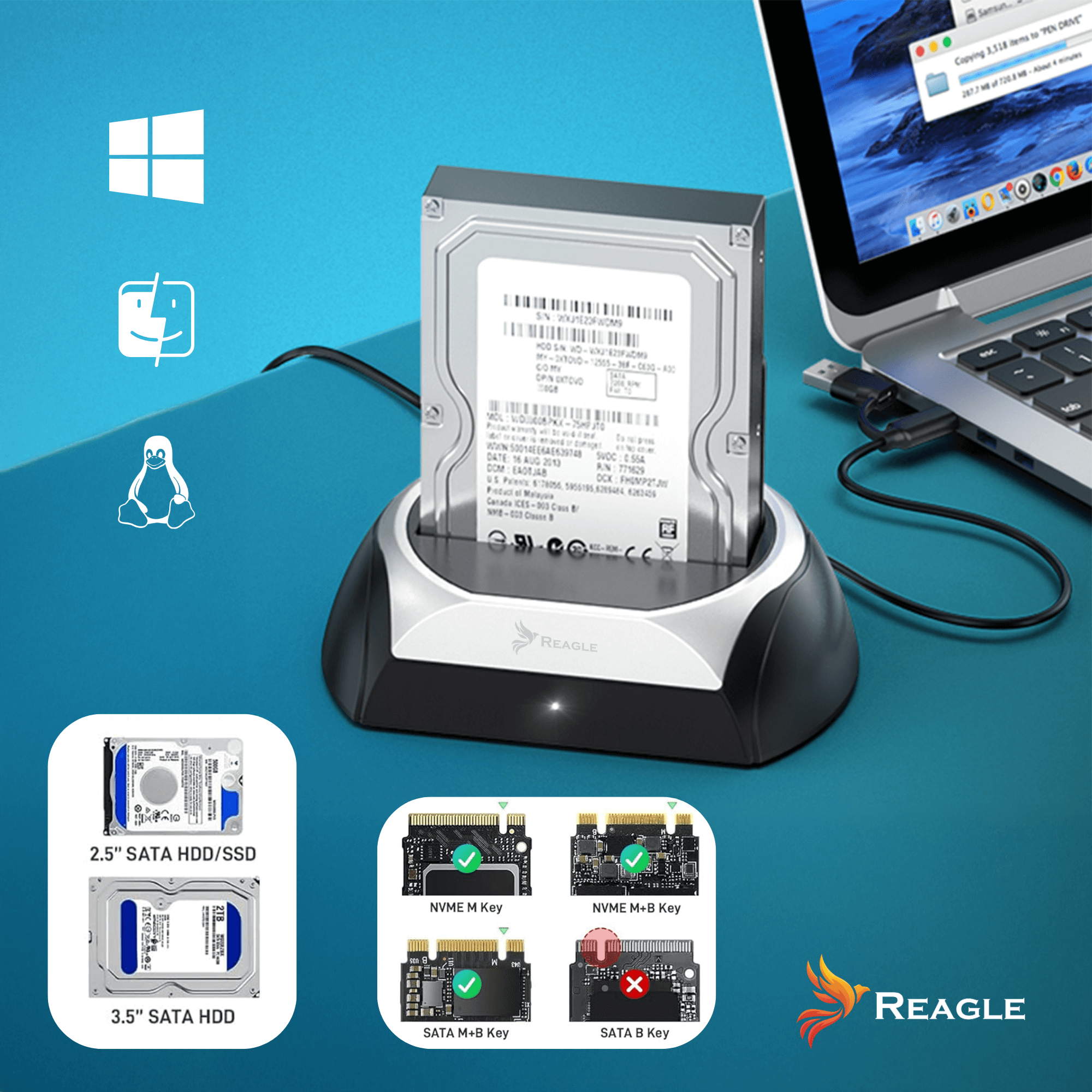 Stacja dokująca dysku SSD HDD SATA 2,5" 3,5" NVMe M.2 USB obudowa adapter_3