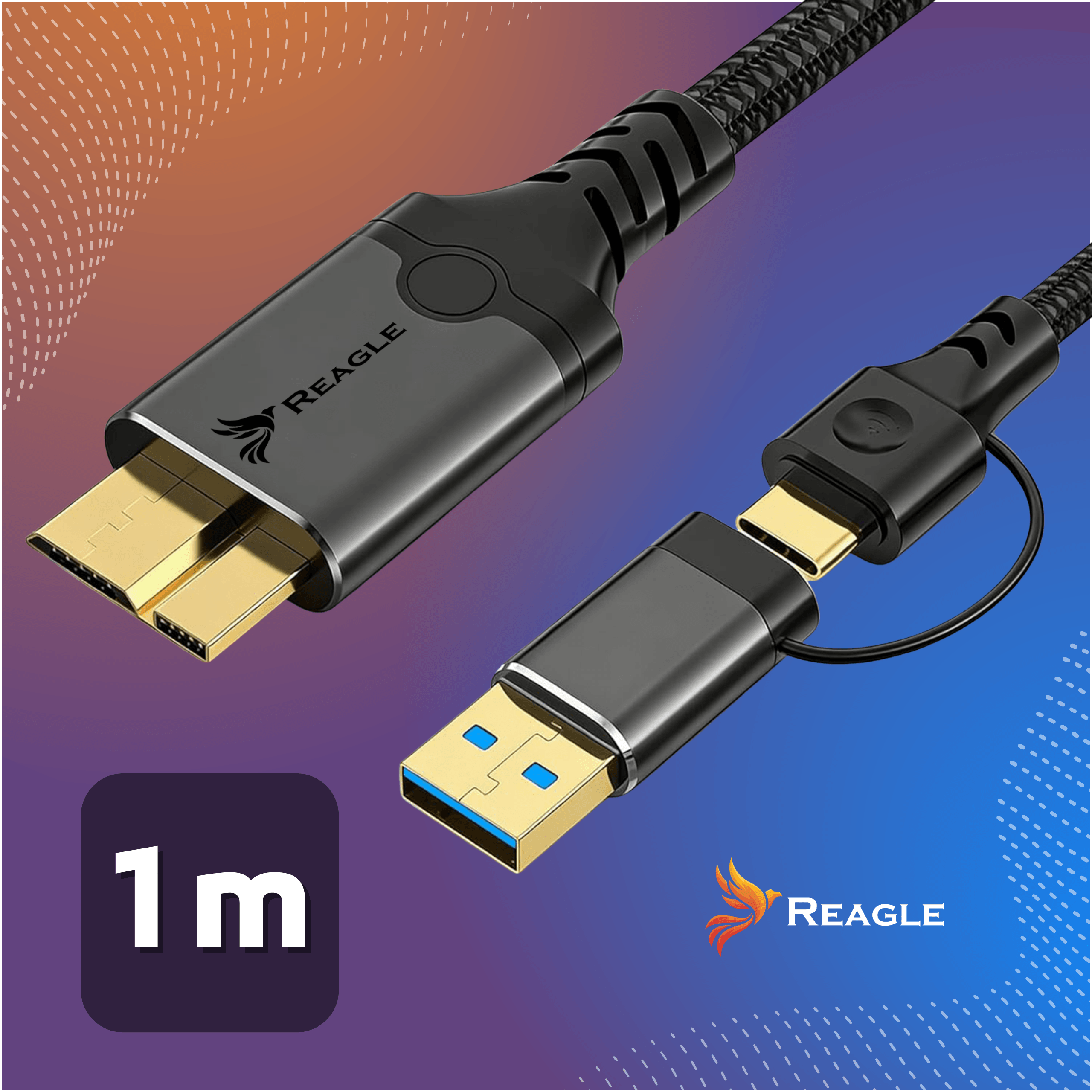 Kabel Reagle RUACMB100M USB-A USB-C do micro USB-B, 1 m