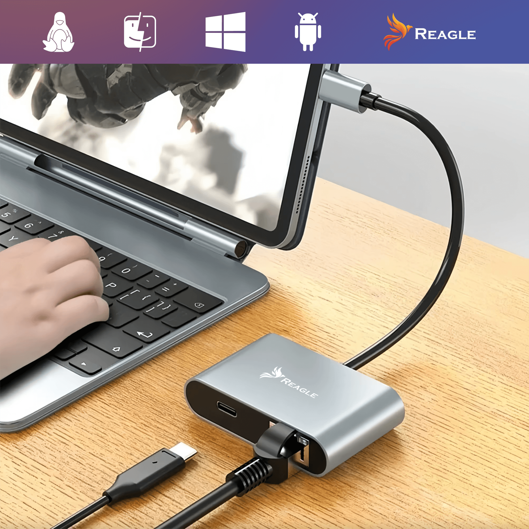 PRZEJŚCIÓWKA USB-C ETHERNET ADAPTER KARTA SIECIOWA USB LAN RJ45 2.5G PD100W REAGLE_3