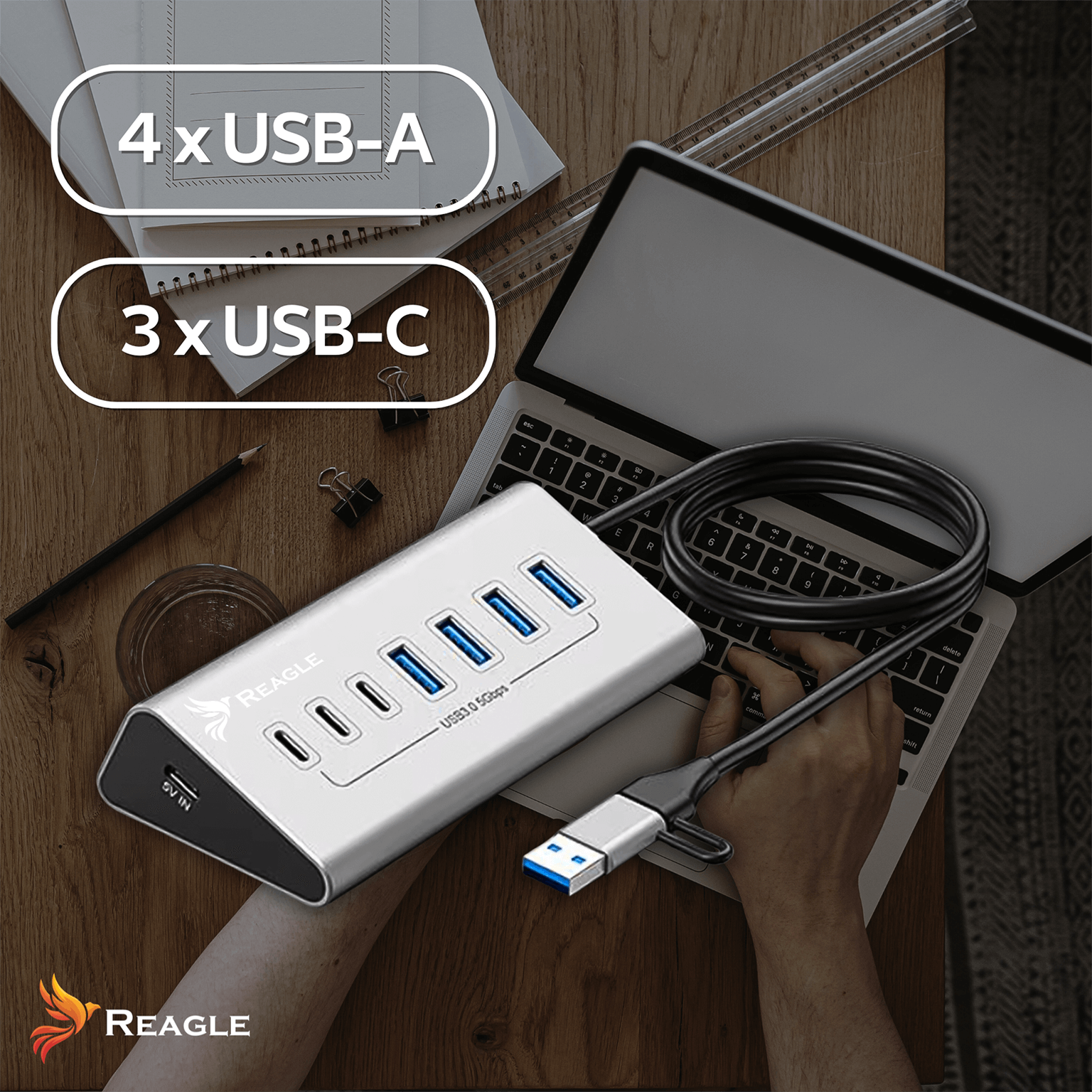 HUB USB AKTYWNY 7 PORTÓW USB 3.2 ROZDZIELACZ ROZGAŁĘŹNIK 7w1 USB-C DO 36W REAGLE_3