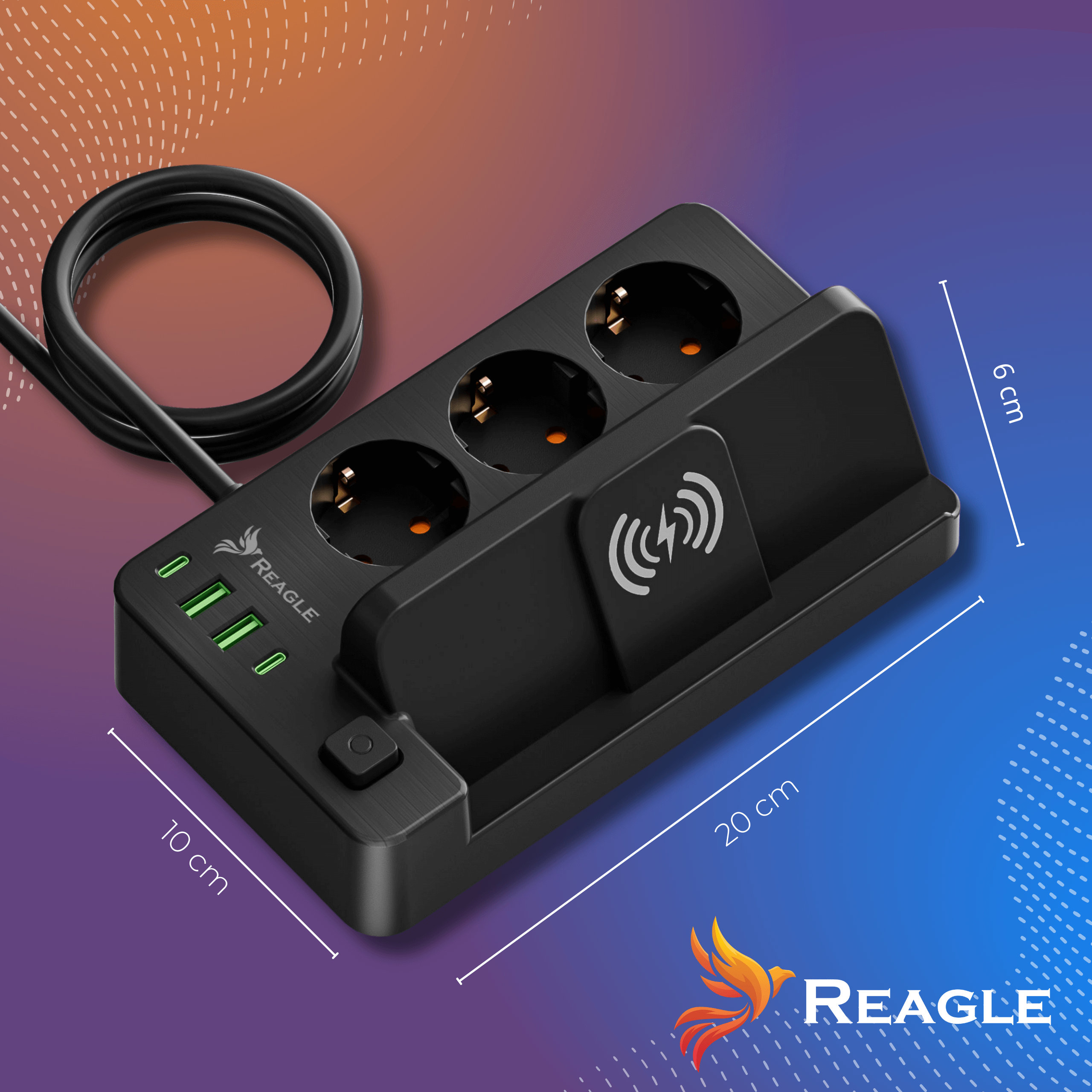 Reagle RSTRIP32 czarna listwa zasilająca z tworzywa trudnopalnego