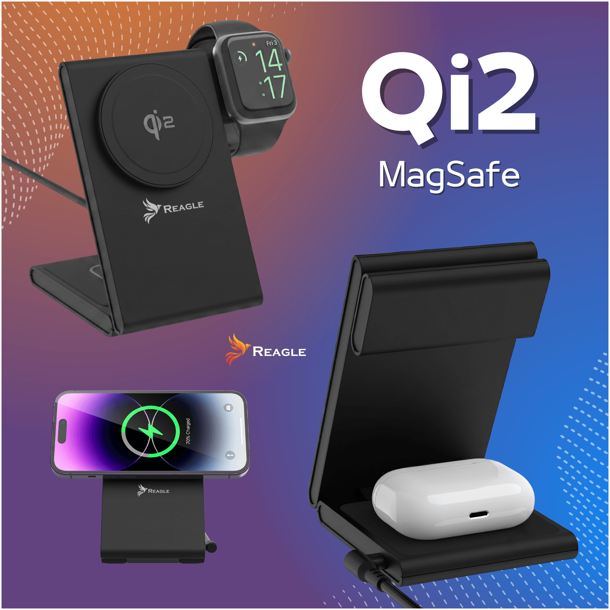 Ładowarka indukcyjna MagSafe Qi2 15W 3w1 czarna RCHARW51B