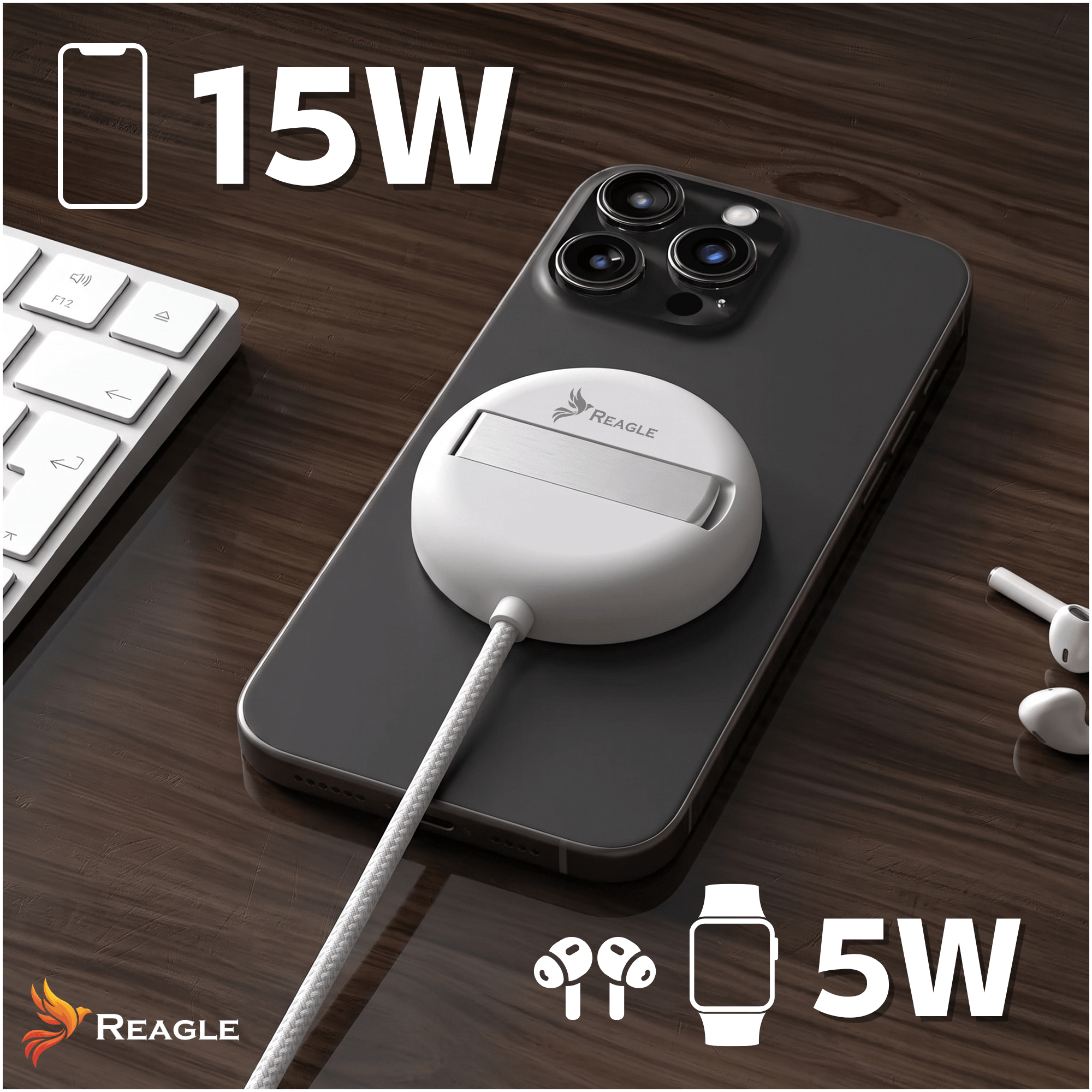 Ładowarka indukcyjna MagSafe / Qi2 15 W USB-C do Apple i Samsung - kolor biały