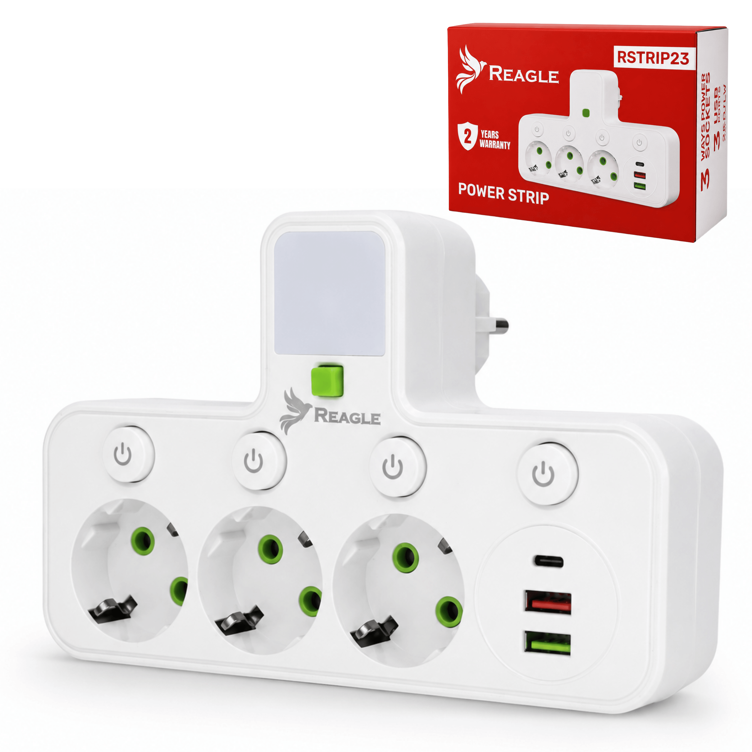 Listwa zasilająca 3 gniazda 230V 3x USB z lampką LED biały