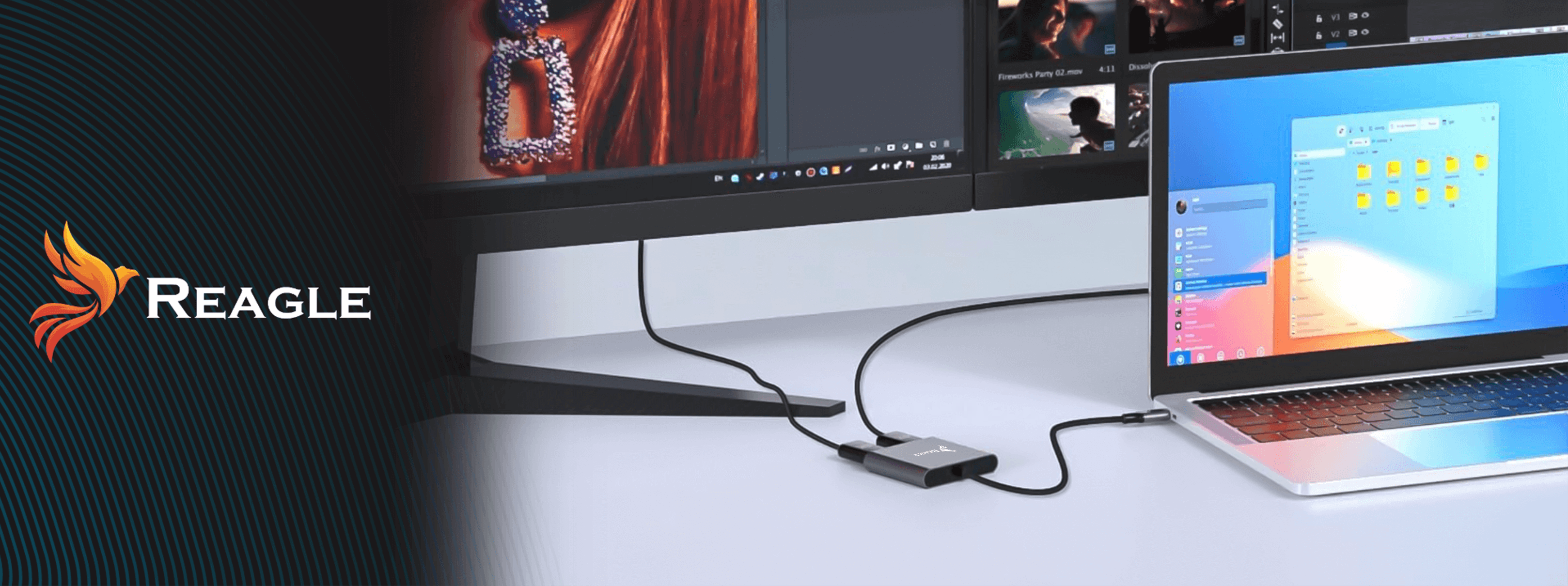 Adapter Hub Przejściówka HDMI 2x 4K 60Hz Full HD 165Hz USB-C 3.2 MST HDCP Reagle_1