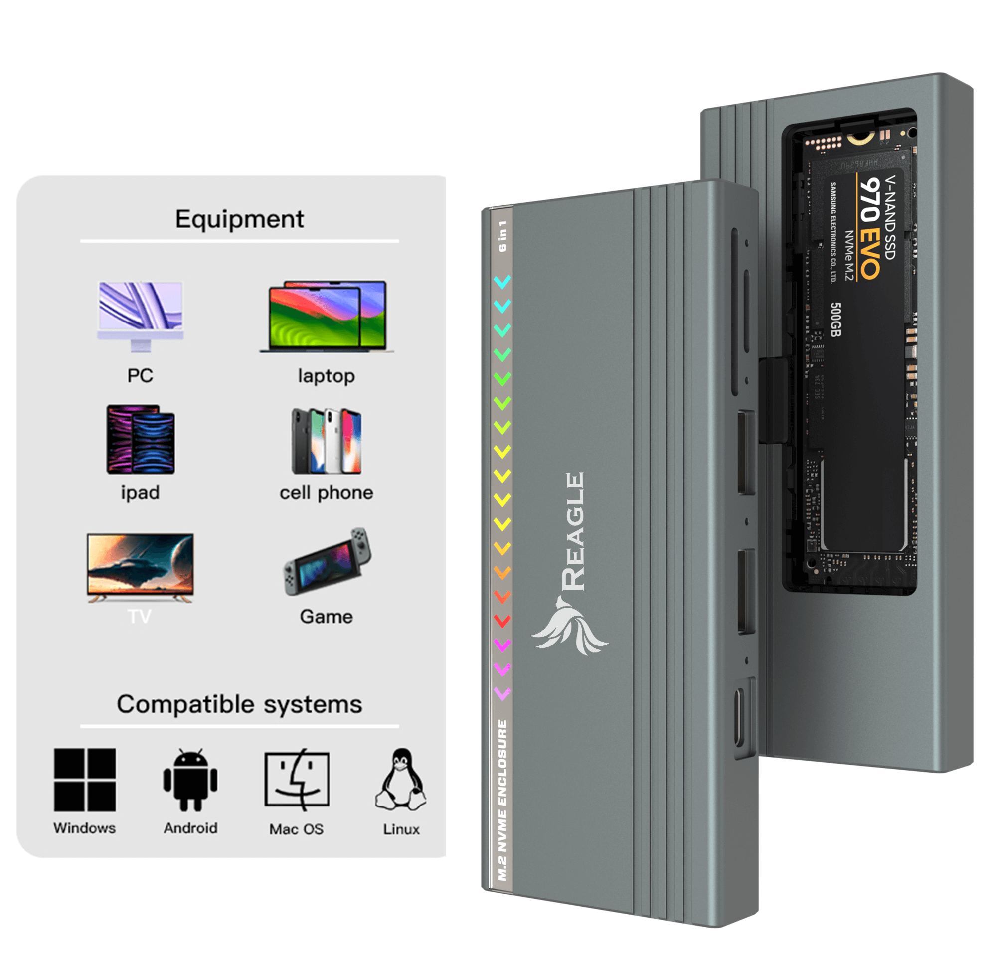 REAGLE Hub-Gehäuse für NVME SATA M.2 SSD USB-C 3.2 M2 Adapter Tasche_1