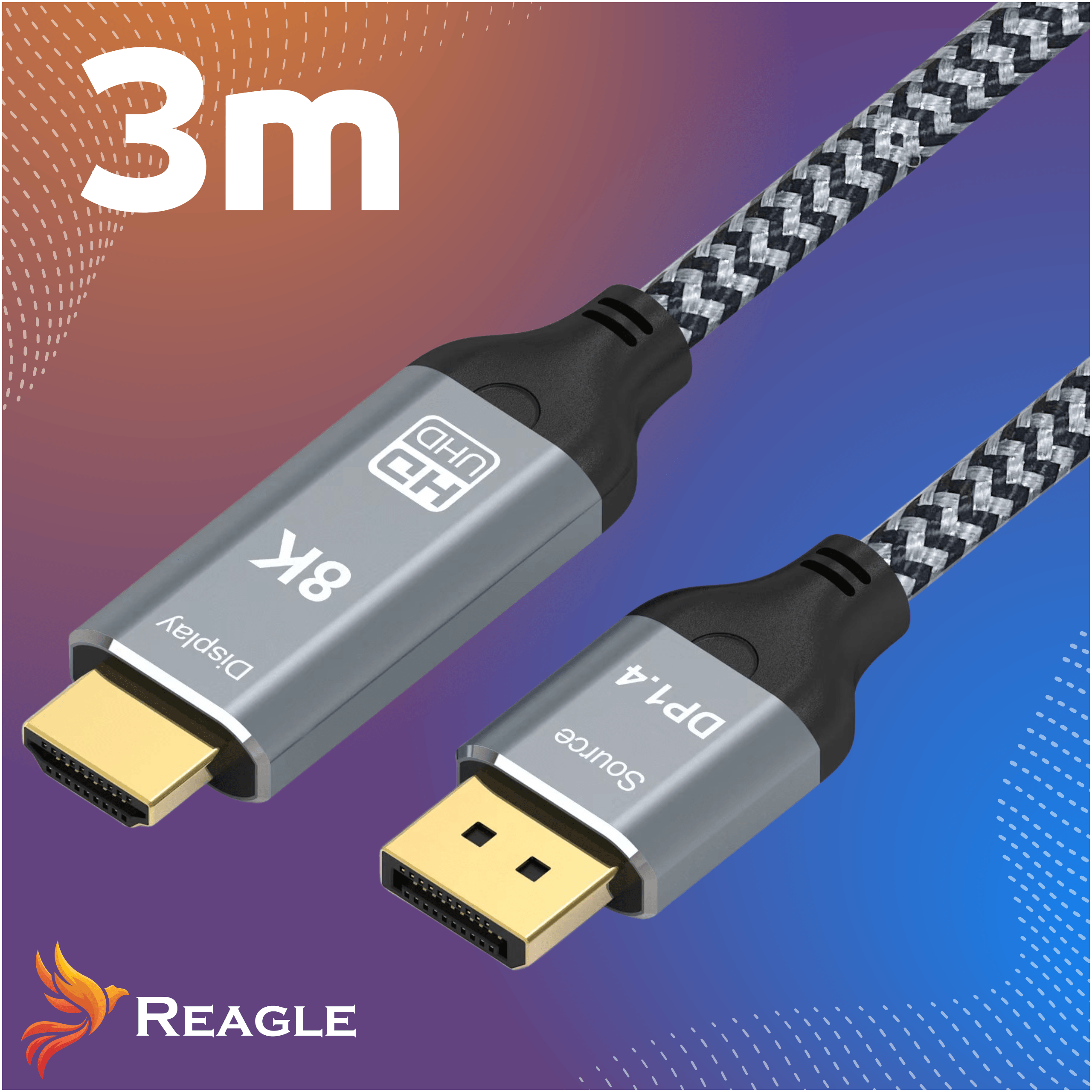 Reagle Kabel Display Port do HDMI DP DisplayPort 8K@60Hz 4k@144Hz 3M_3