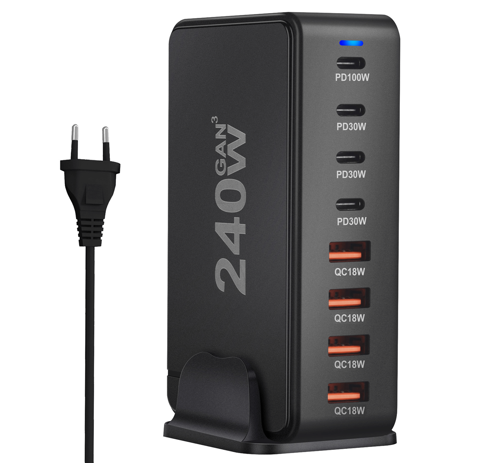 Reagle RCHAR93 szybka ładowarka GaN 240W 4x USB-C 4x USB-A QC 3.0 do laptopa iPhone MacBook