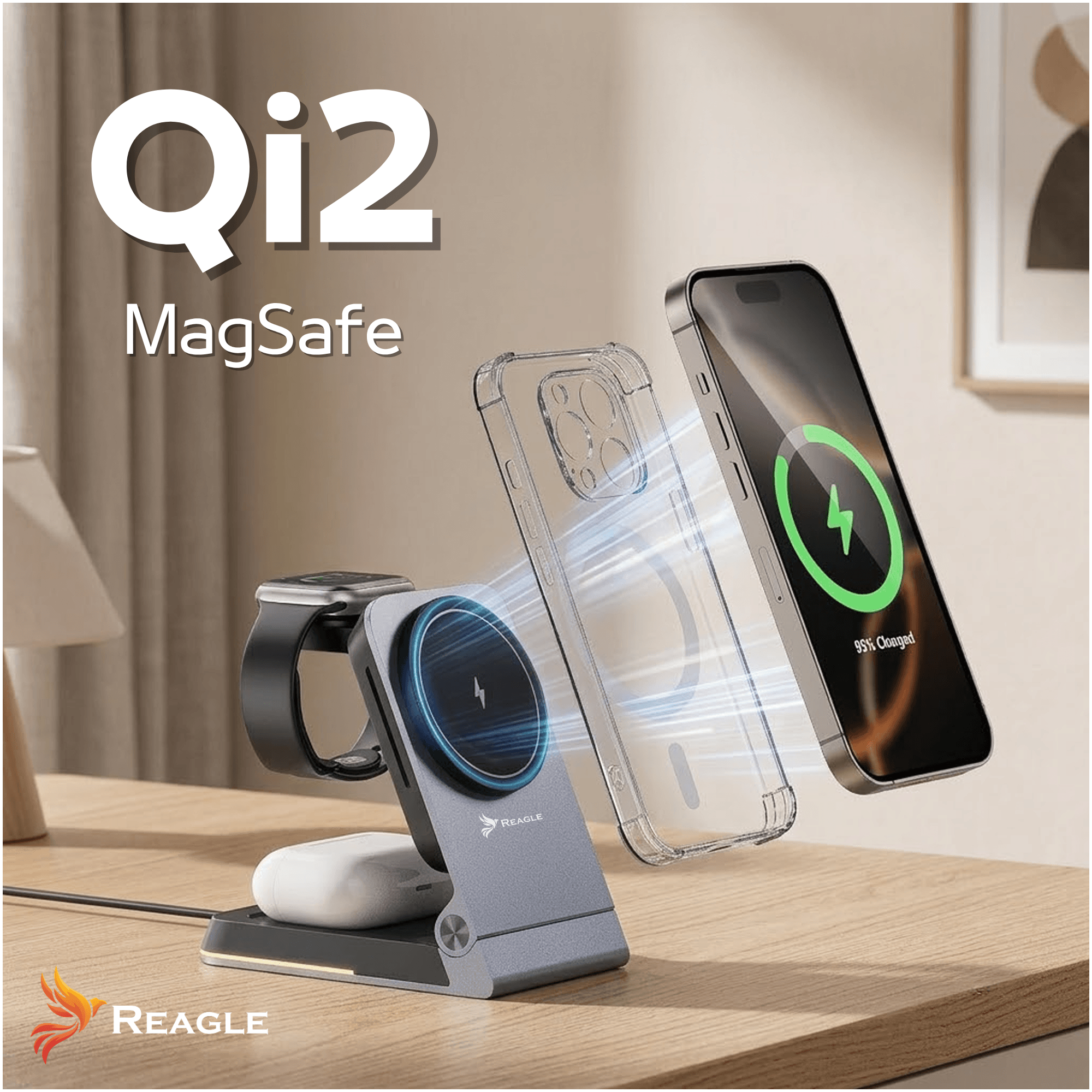 Ładowarka indukcyjna MagSafe Qi2 15W 3w1