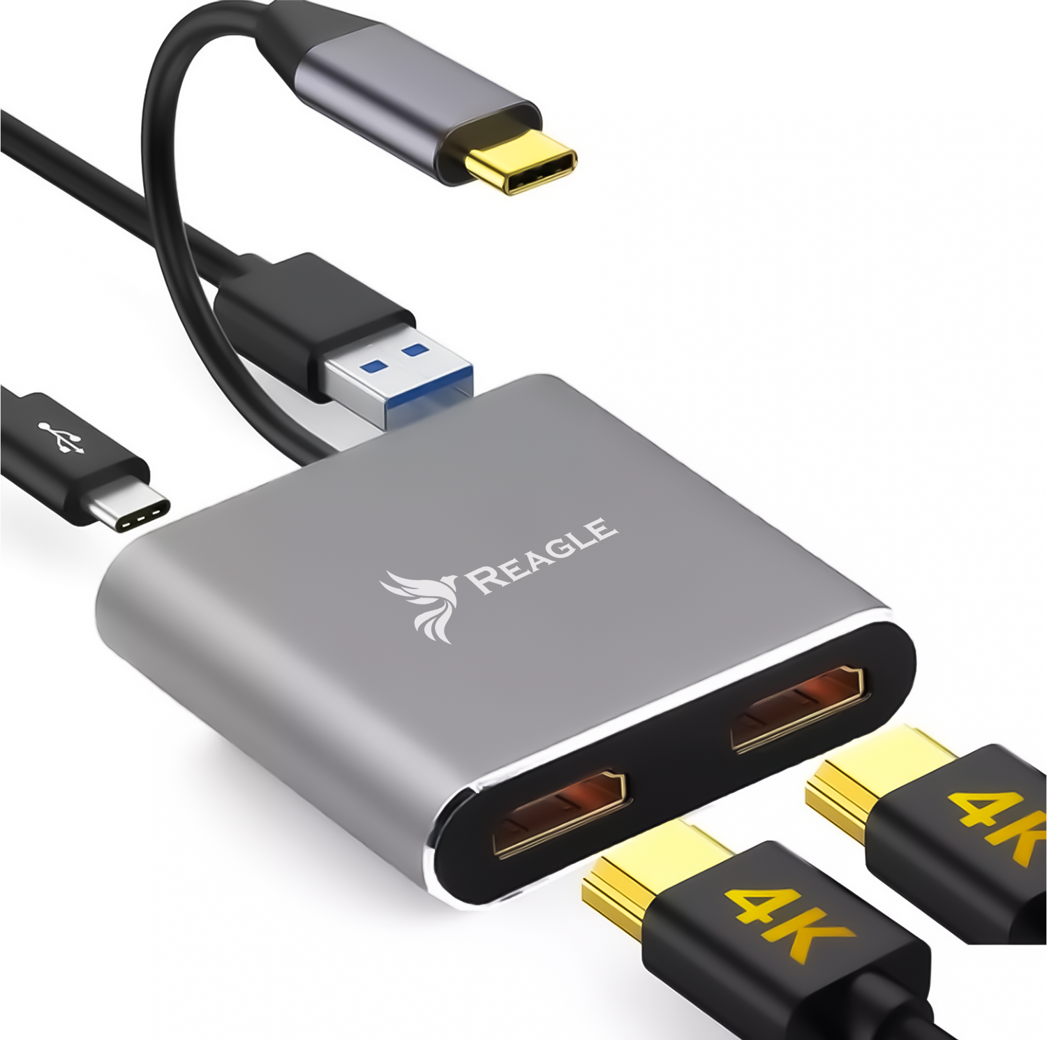 Reagle RY7C1 adapter HUB USB-C 4w1 2x HDMI 4K USB 3.0 Power Delivery PD 100W