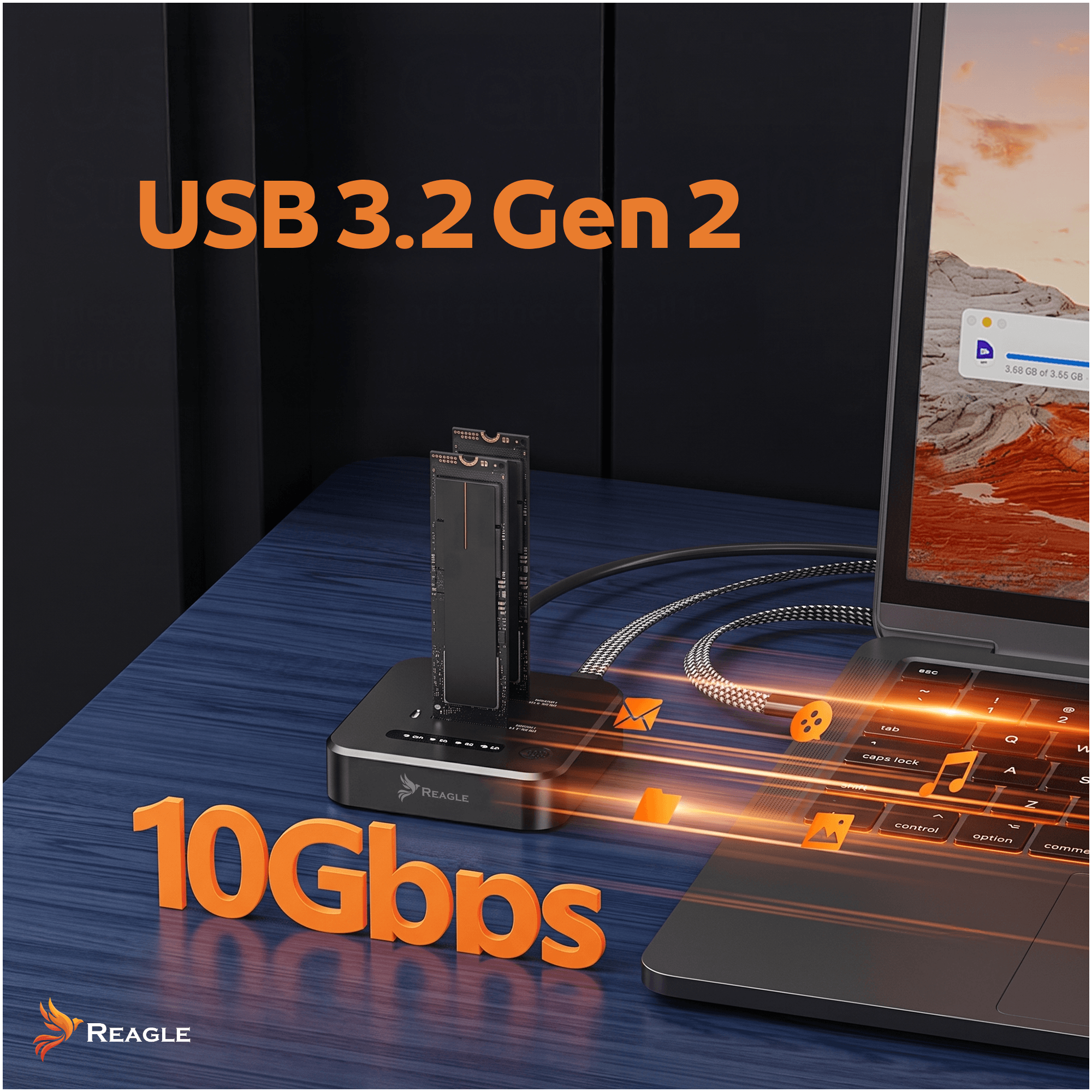 Adapter SSD M.2 NVMe PCIe USB-C 3.2 10Gbps