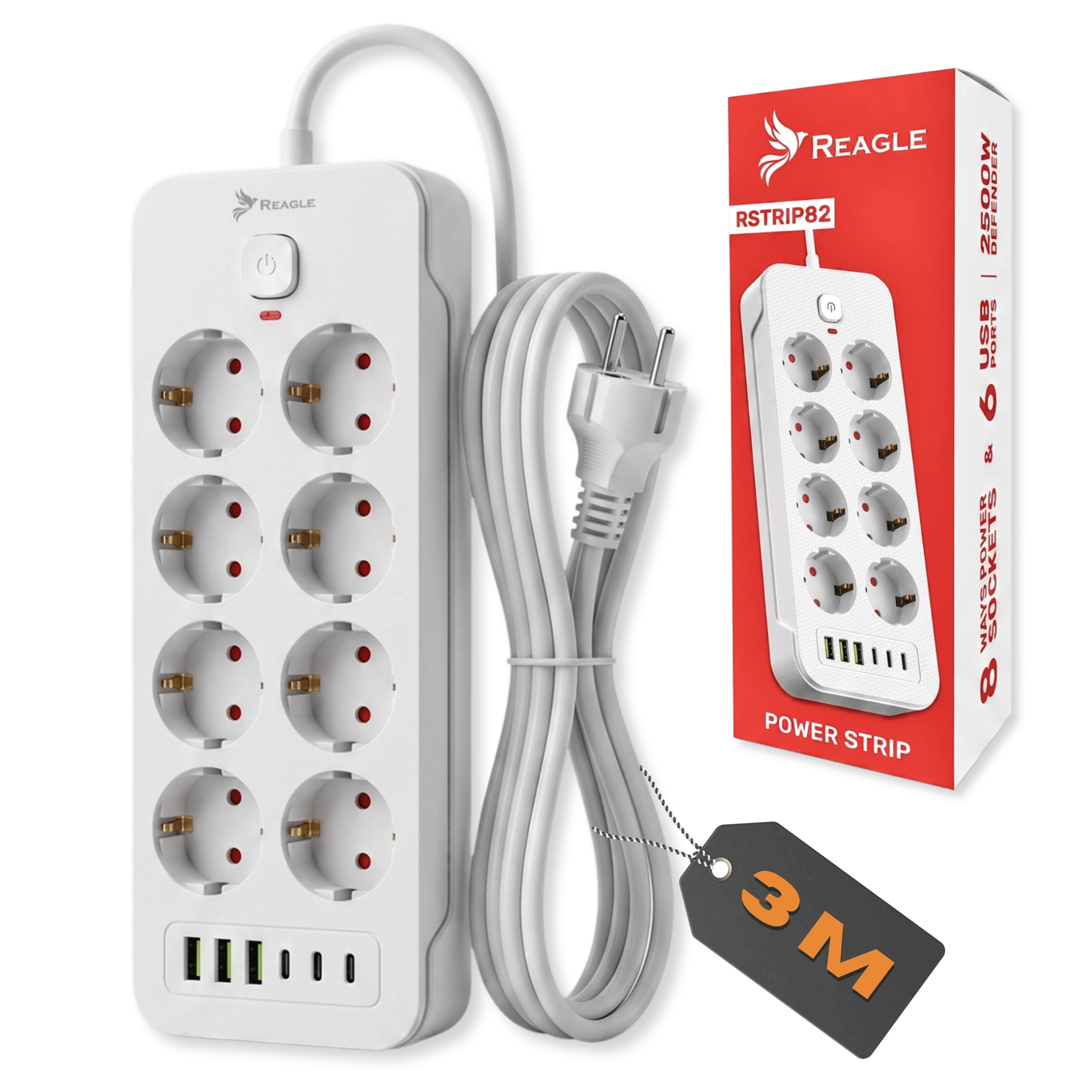 Listwa zasilająca Reagle RSTRIP82 8 gniazd 230V 6 USB
