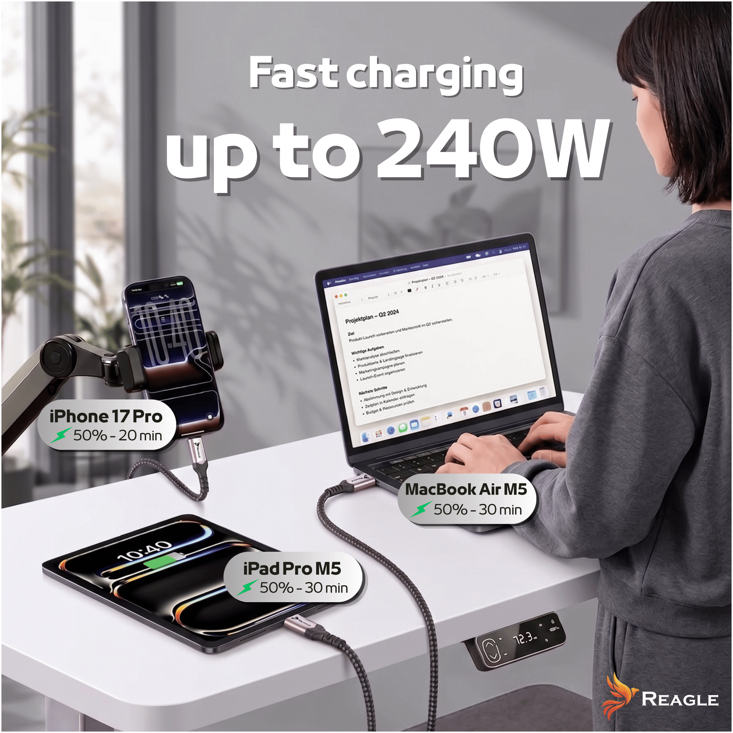 Reagle USB C QC 4.0 kabel szybkie ładowanie