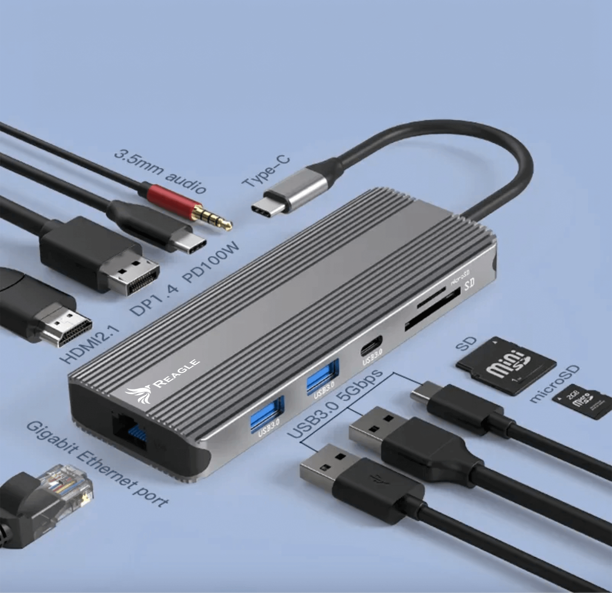 REAGLE HUB USB-C 10w1 DisplayPort 1.4 HDMI 2.1 8K 4K 144Hz Display Port M1_2