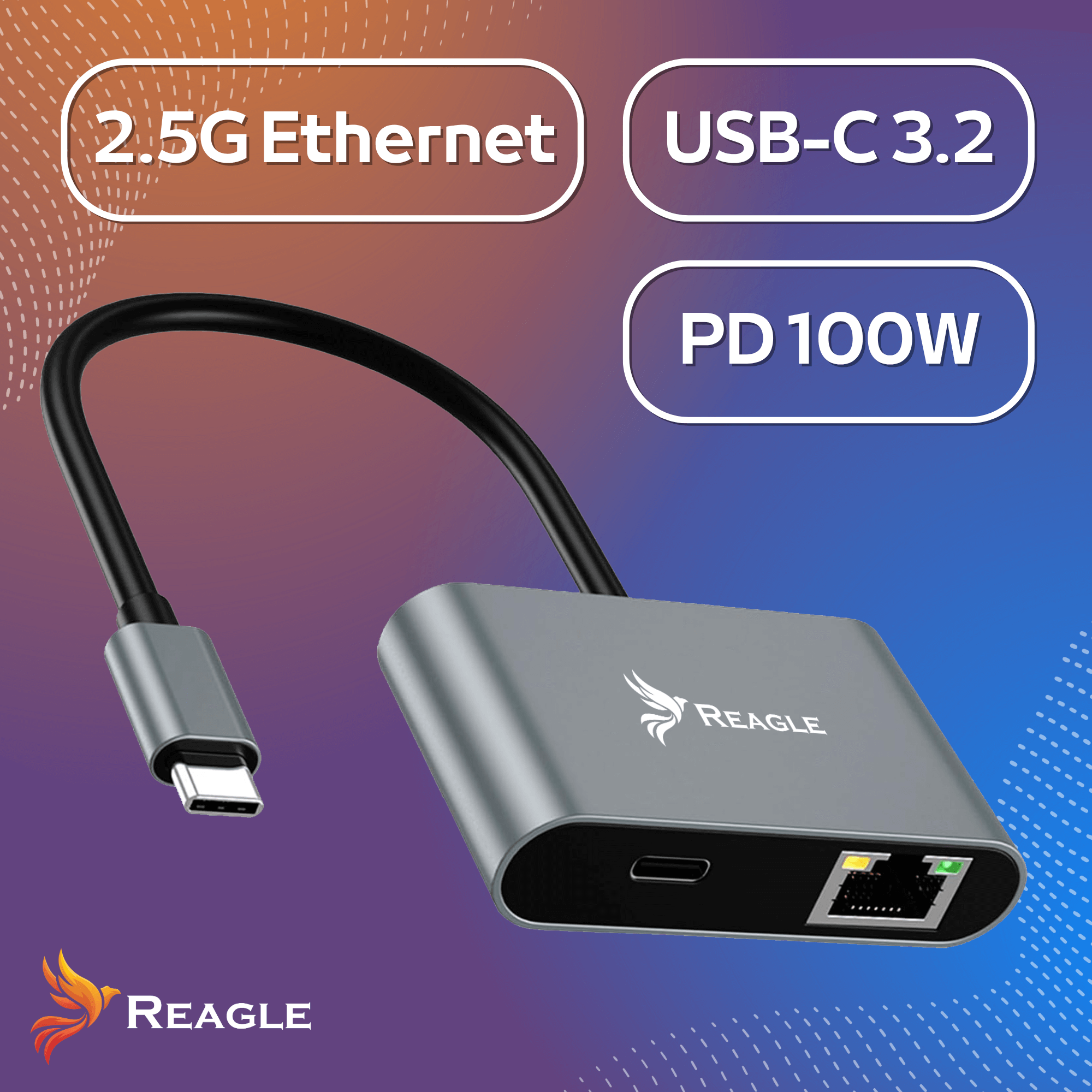 PRZEJŚCIÓWKA USB-C ETHERNET ADAPTER KARTA SIECIOWA USB LAN RJ45 2.5G PD100W REAGLE_2
