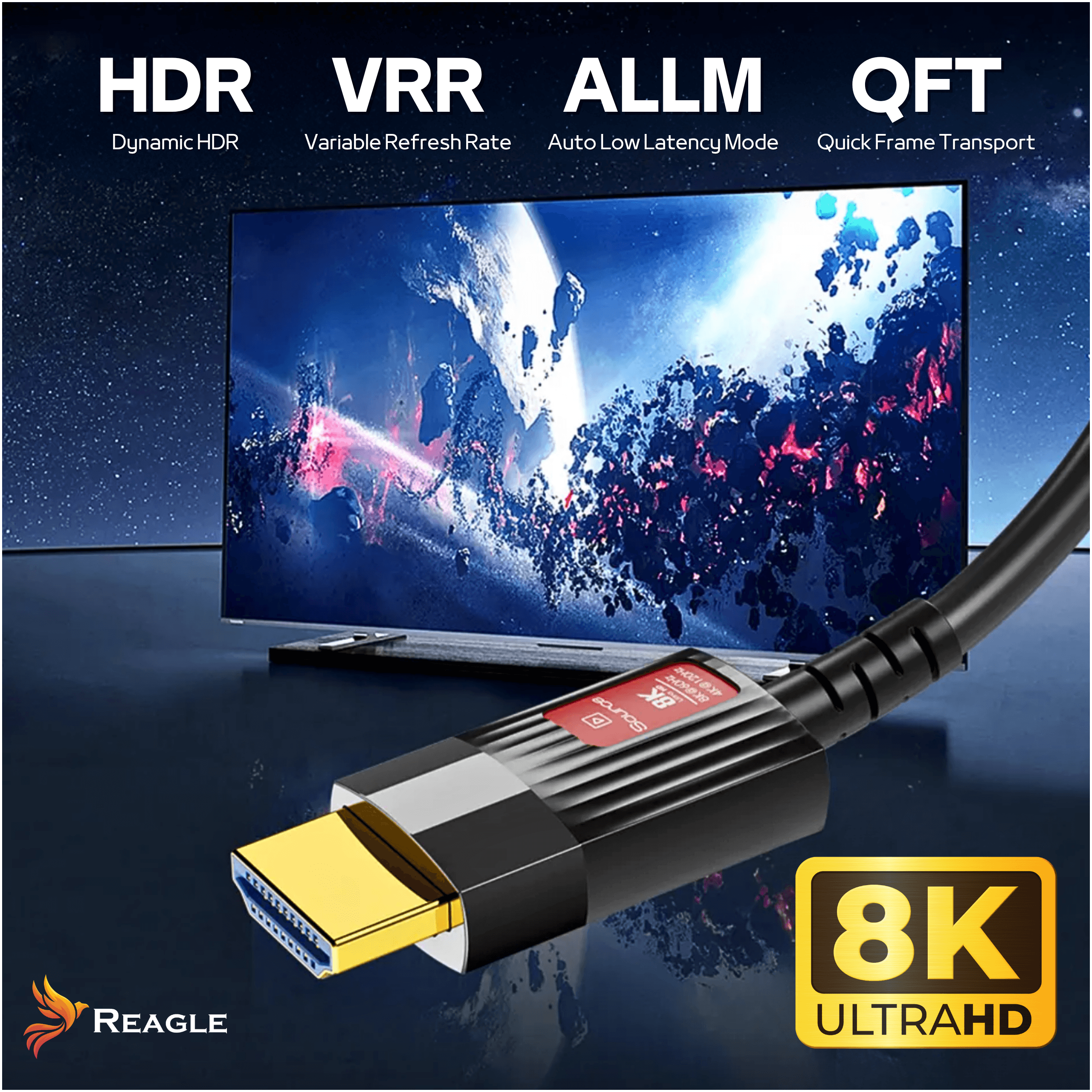 Optyczny kabel HDMI 2.1 AOC Reagle 10m 48Gbps 8K