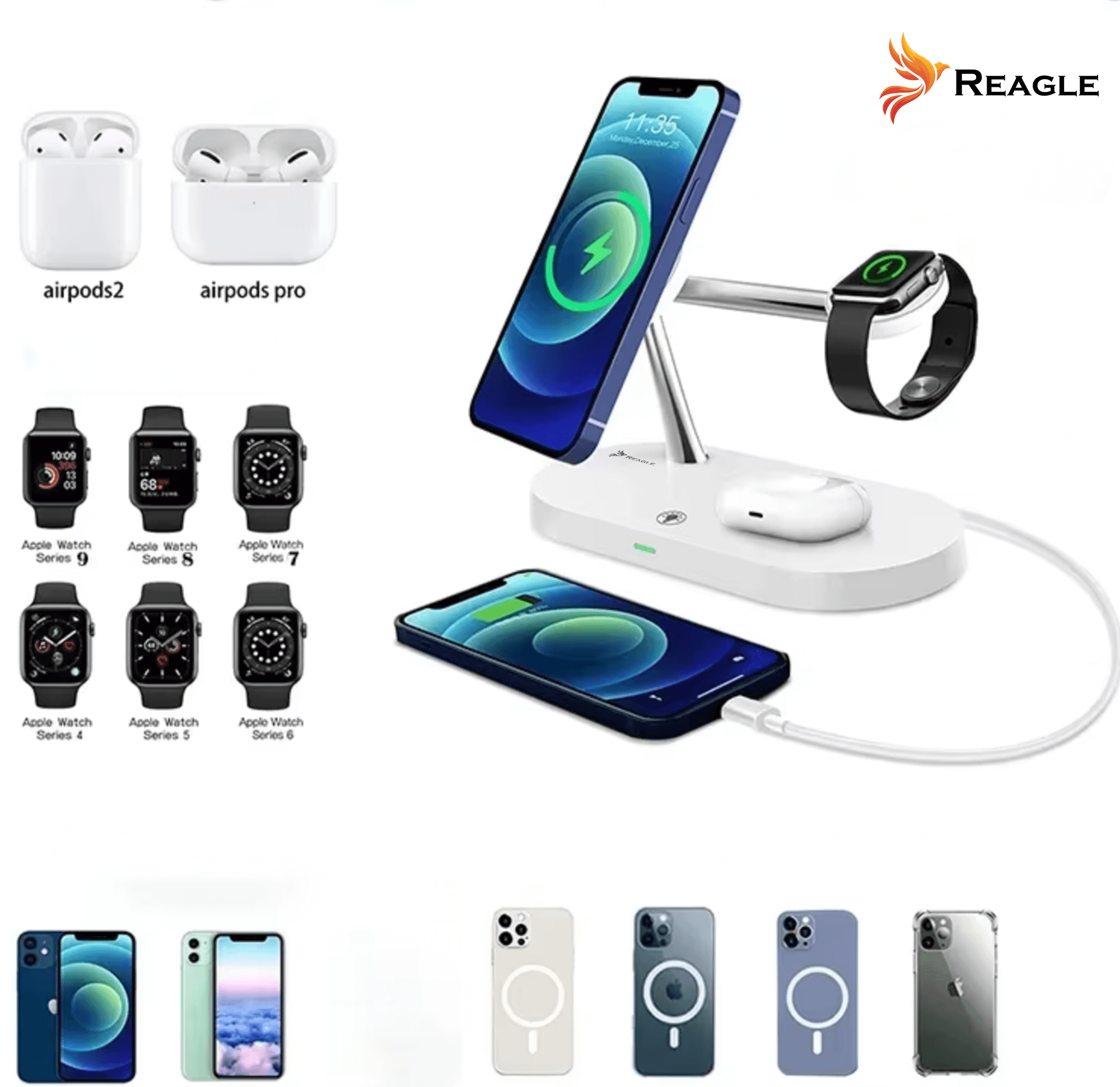 REAGLE ŁADOWARKA INDUKCYJNA 5W1 MAGSAFE QI 15W IPHONE, LAMPKA NOCNA SMARTWATCH_2