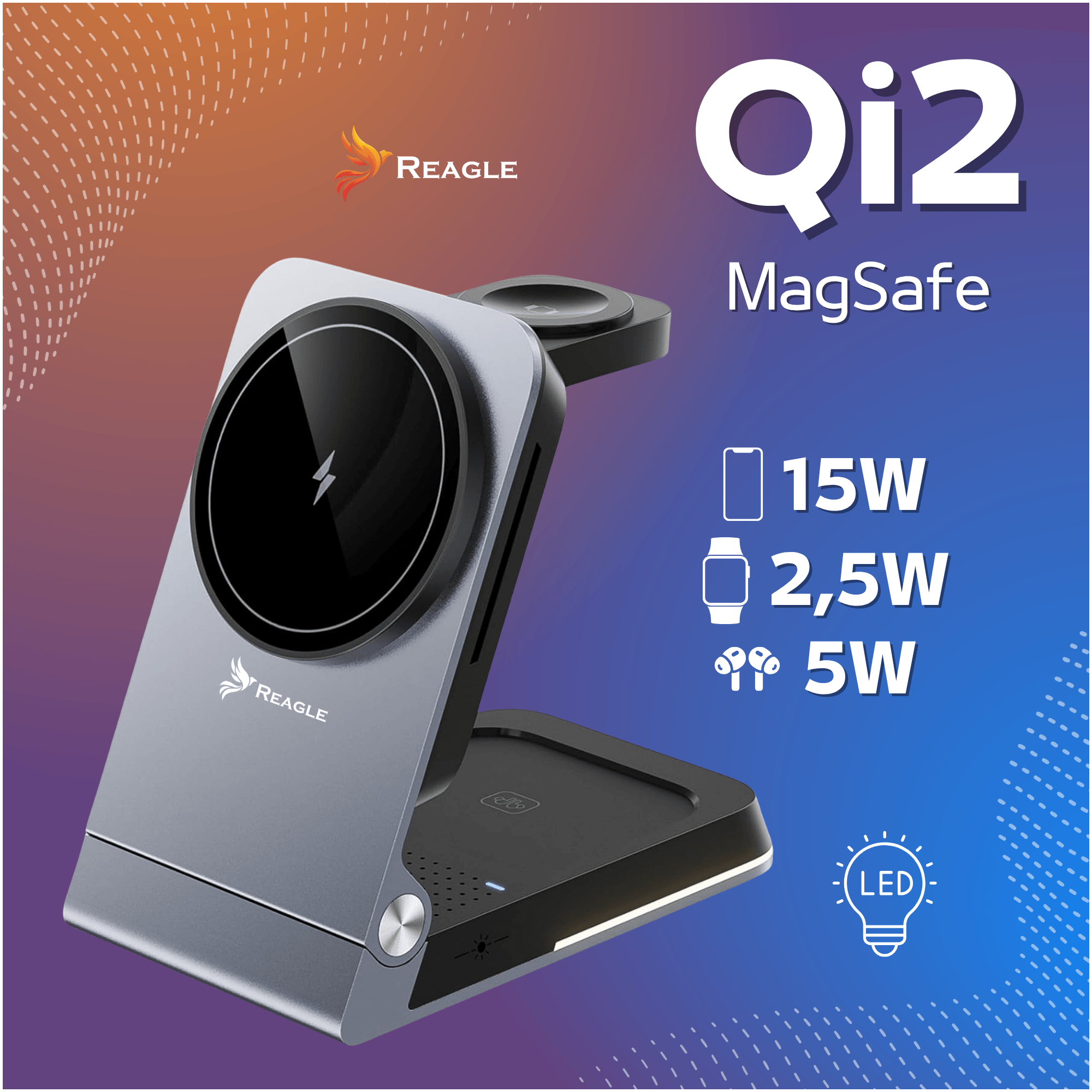 Ładowarka indukcyjna MagSafe Qi2 15W 3w1