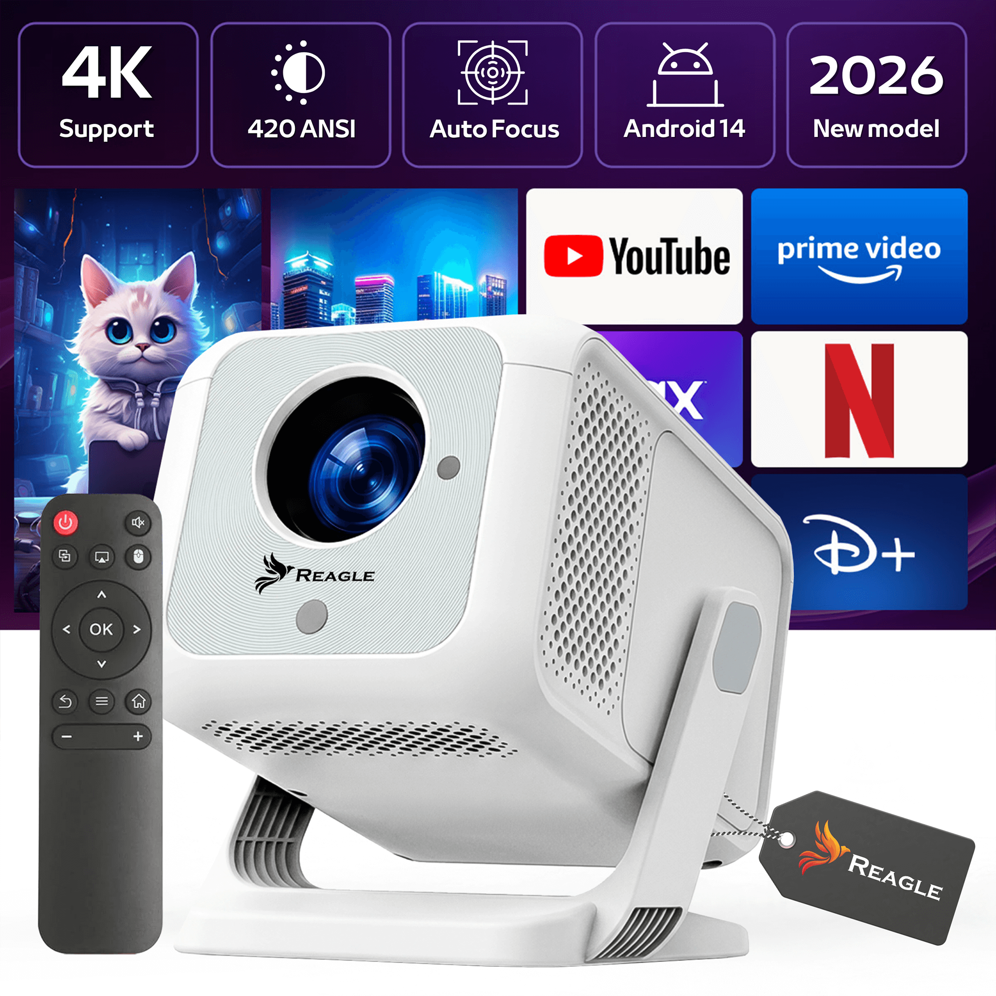 Reagle R-MOVIELUM-P31 projektor 420 ANSI Android 14 WiFi 6