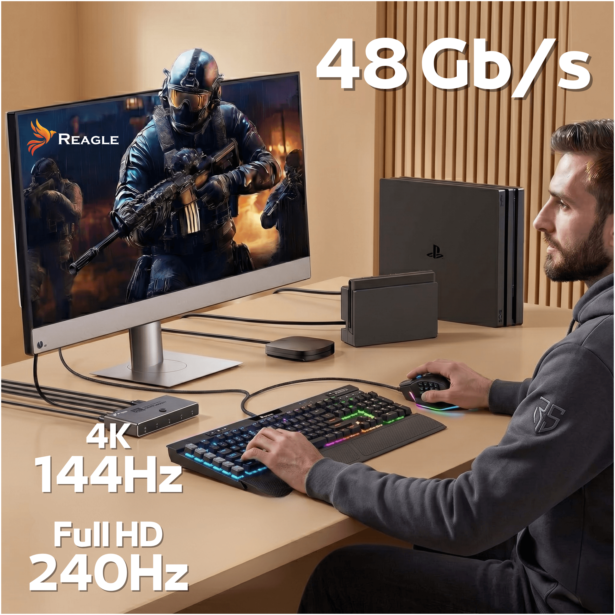 Switch HDMI 2.1 3x1 4K 144Hz z pilotem