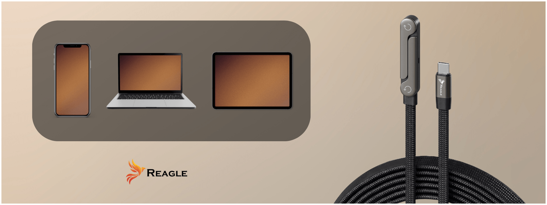 Kabel USB-C PD 240W QC 4.0 Reagle z podstawką