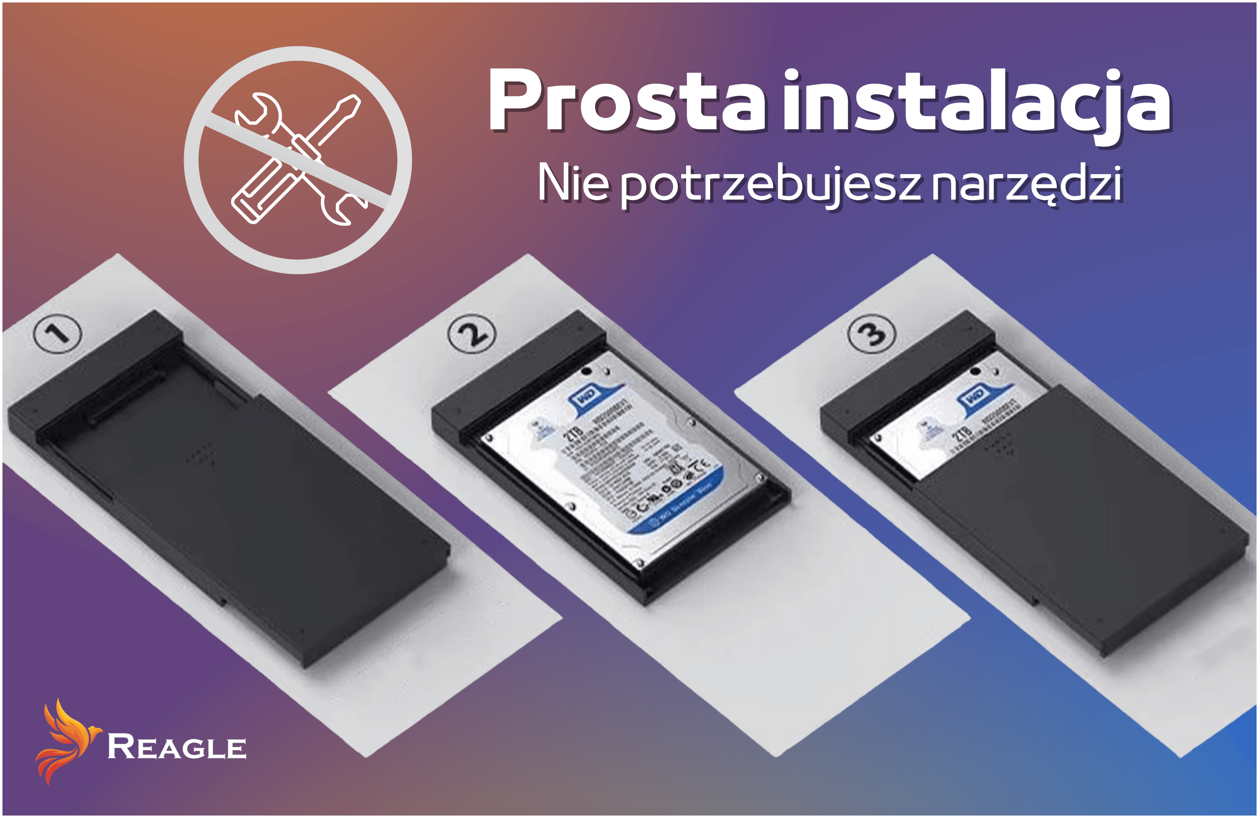 Reagle RE2SATA montaż bez narzędzi obudowa dysku 2,5