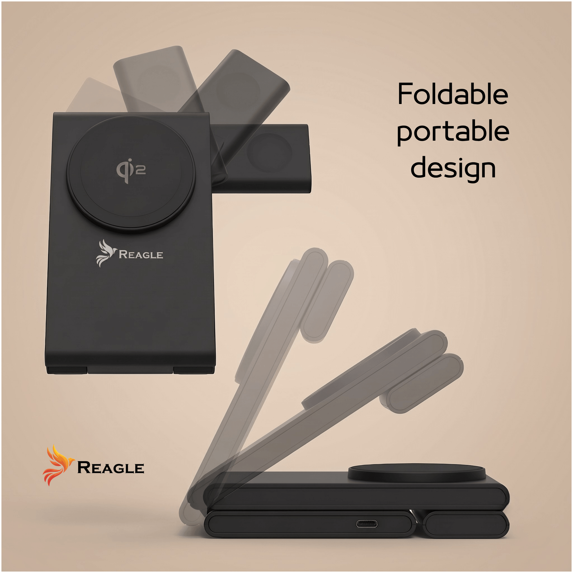 Ładowarka indukcyjna MagSafe Qi2 15W 3w1 czarna RCHARW51B