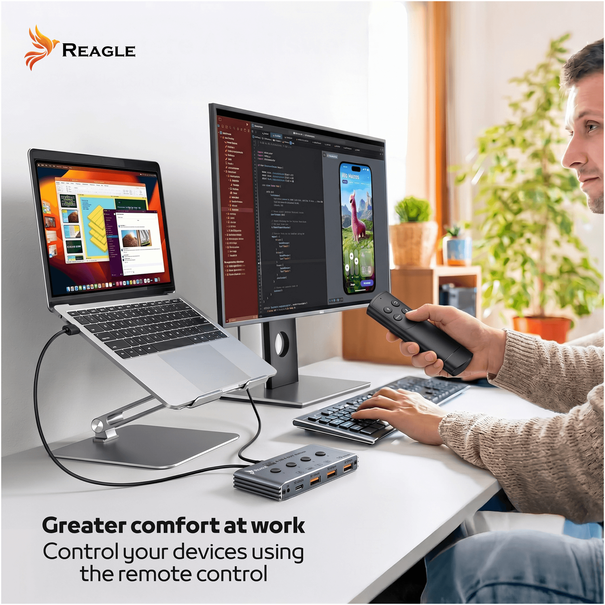 Przełącznik Switch USB 3.2 10Gbps KVM 4x4 z pilotem i 4 porty USB HUB