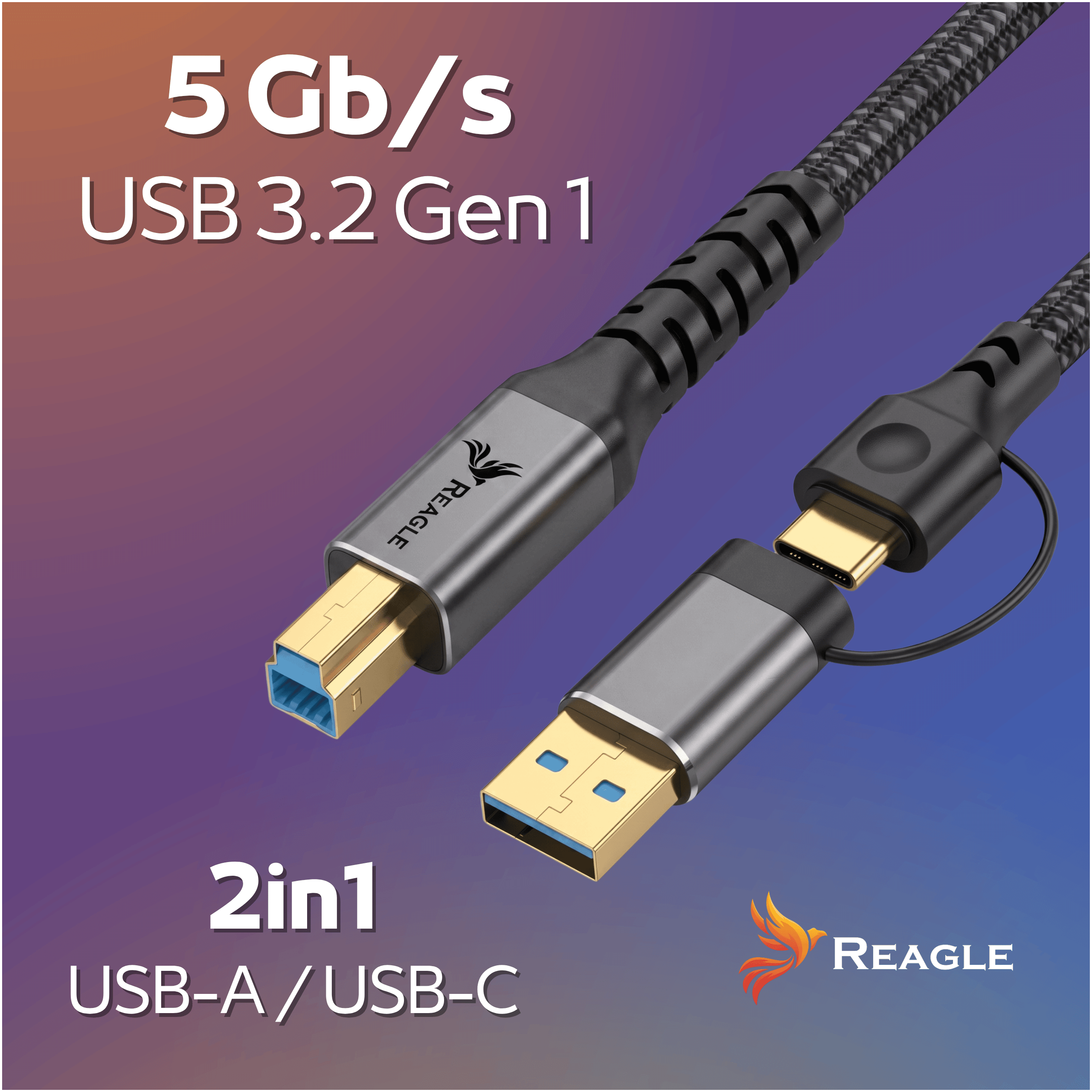 Reagle RUACB100P kabel USB drukarka USB-B USB-A USB-C