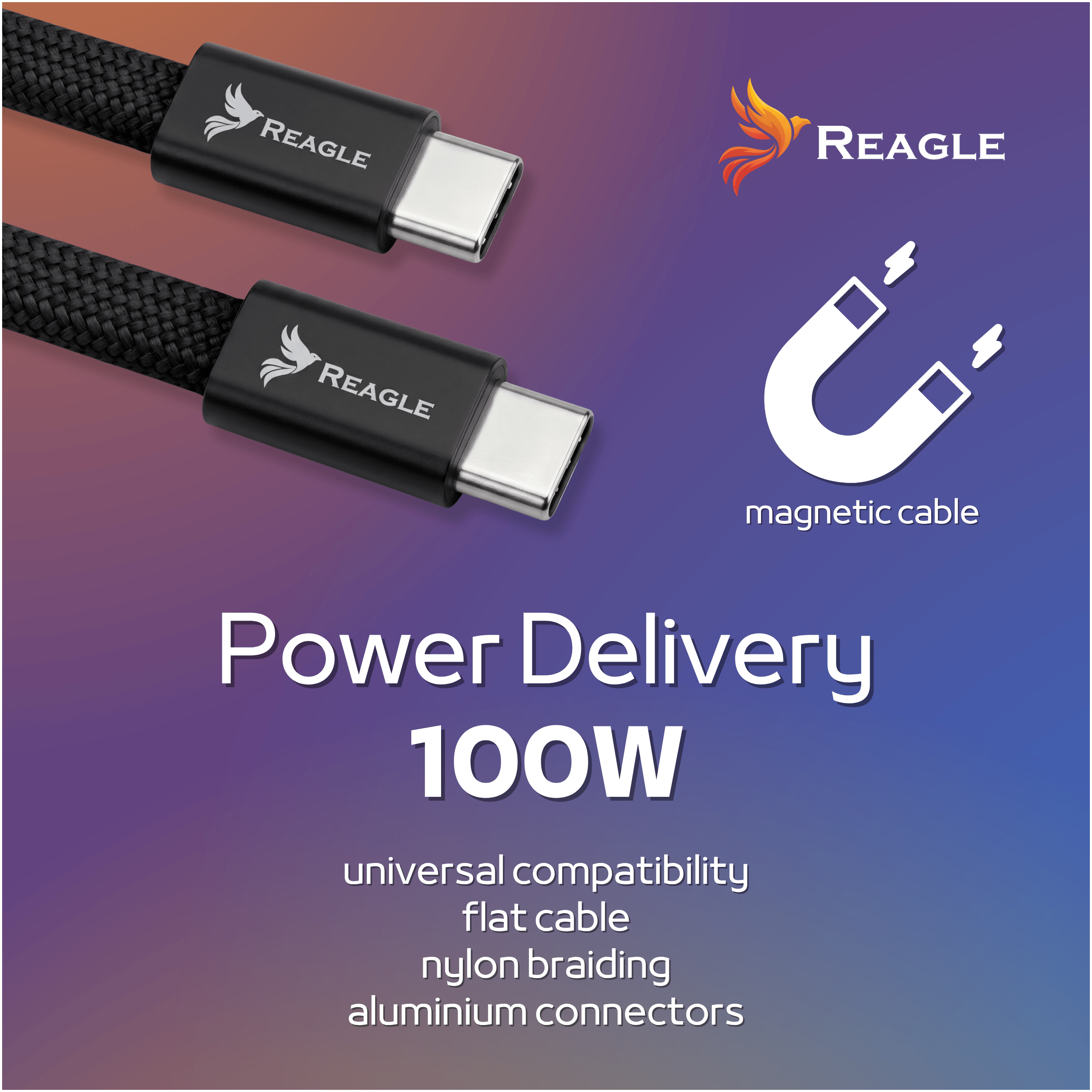Kabel magnetyczny USB-C PD 100W zwijany 1m iPhone Samsung