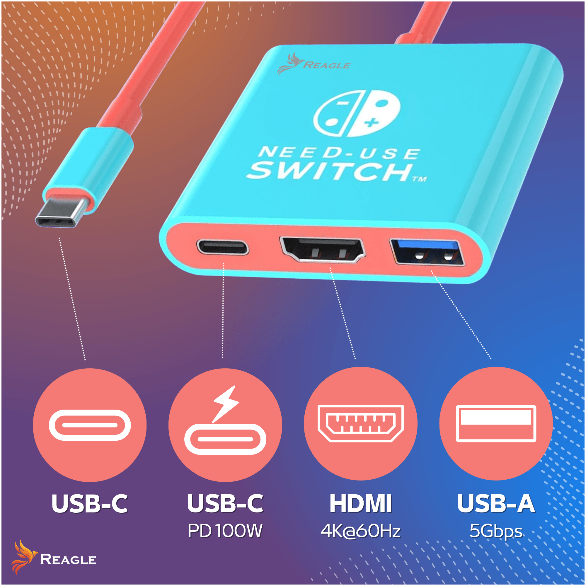 Reagle adapter USB-C z HDMI i Power Delivery do 100 W