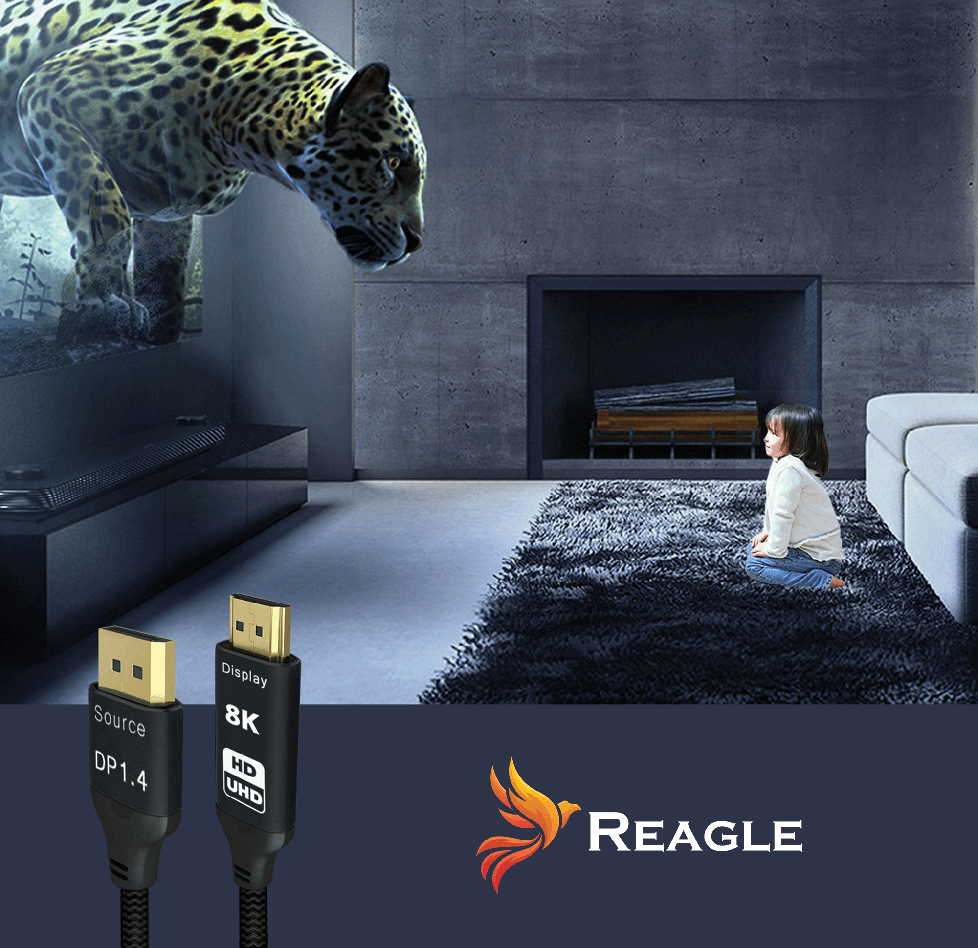 Reagle Display Port zu HDMI DP DisplayPort Kabel 8K@60Hz 4k@144Hz 1M_1