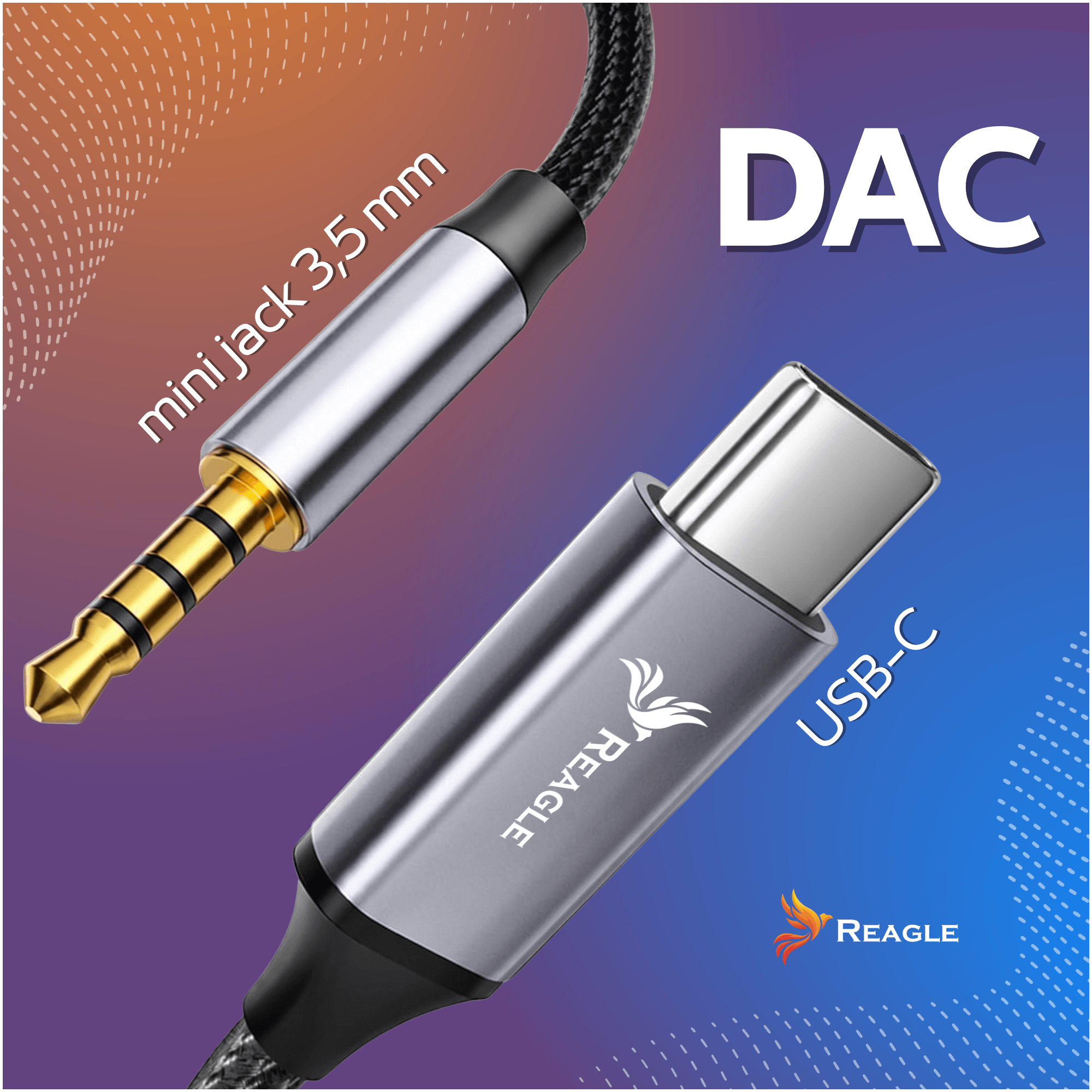 Kabel USB-C AUX Jack 3,5 mm Reagle RUCJ300P DAC Stereo HD