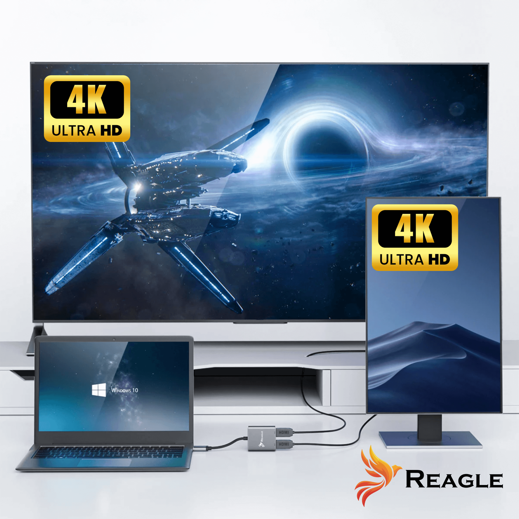 Adapter Hub Przejściówka HDMI 2x 4K 60Hz Full HD 165Hz USB-C 3.2 MST HDCP Reagle_3