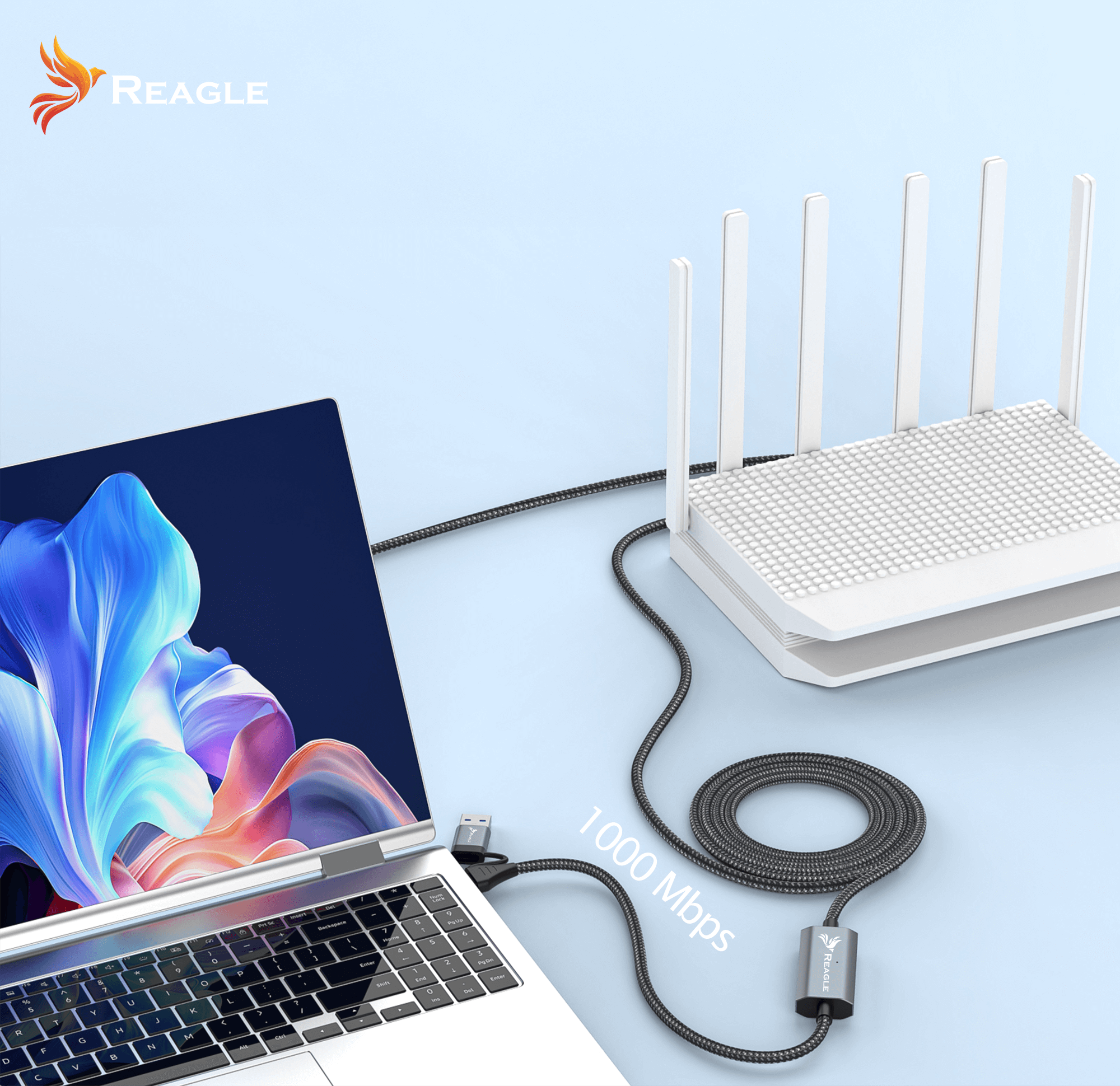 REAGLE KABEL SIECIOWY ETHERNET 2W1 USB-C USB-A DO PRZEWÓD LAN RJ45 1Gb/s 2M_1