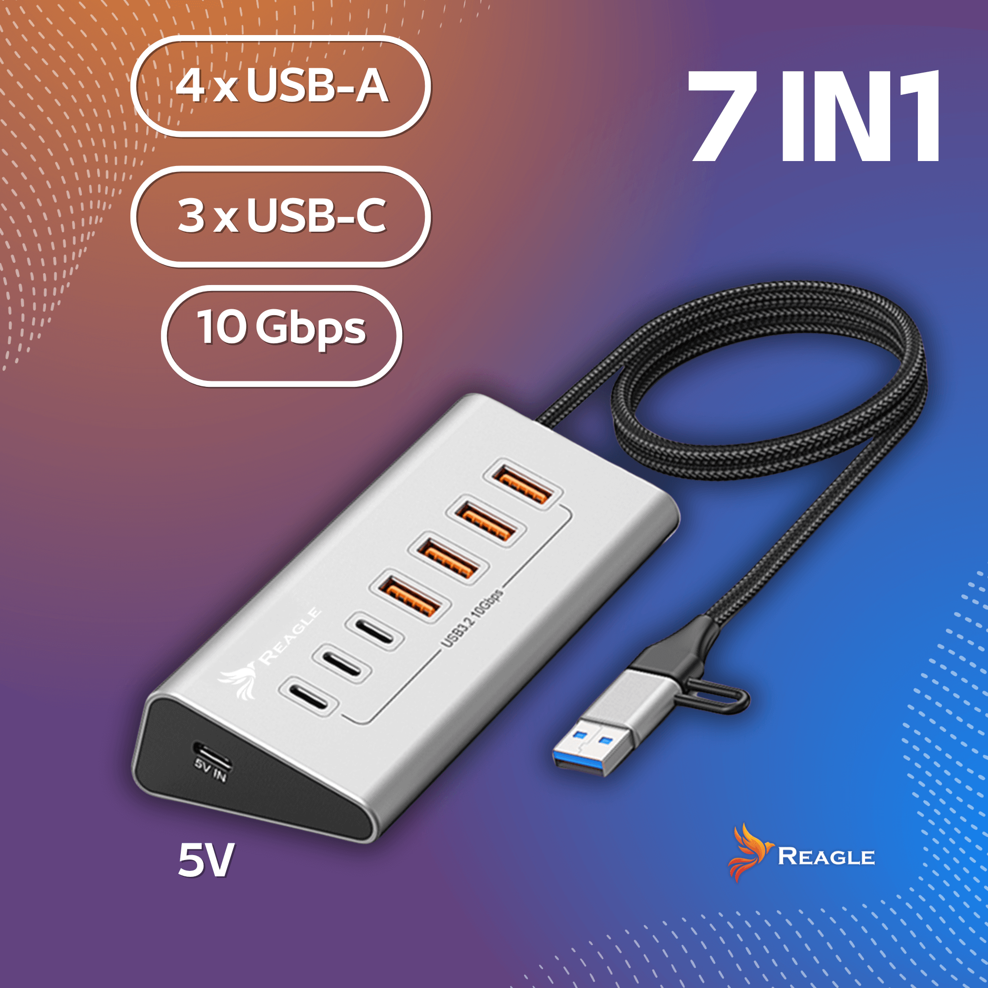 Reagle RHUB65AC hub USB 3.2 7 portów aktywny USB-C