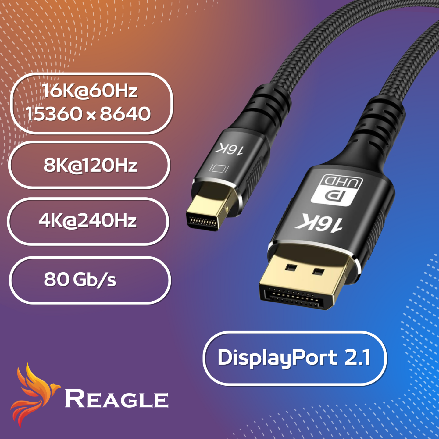 Reagle Kabel mini DisplayPort DP 1.4 PRO 8K 4K 144Hz THUNDERBOLT 1M_2
