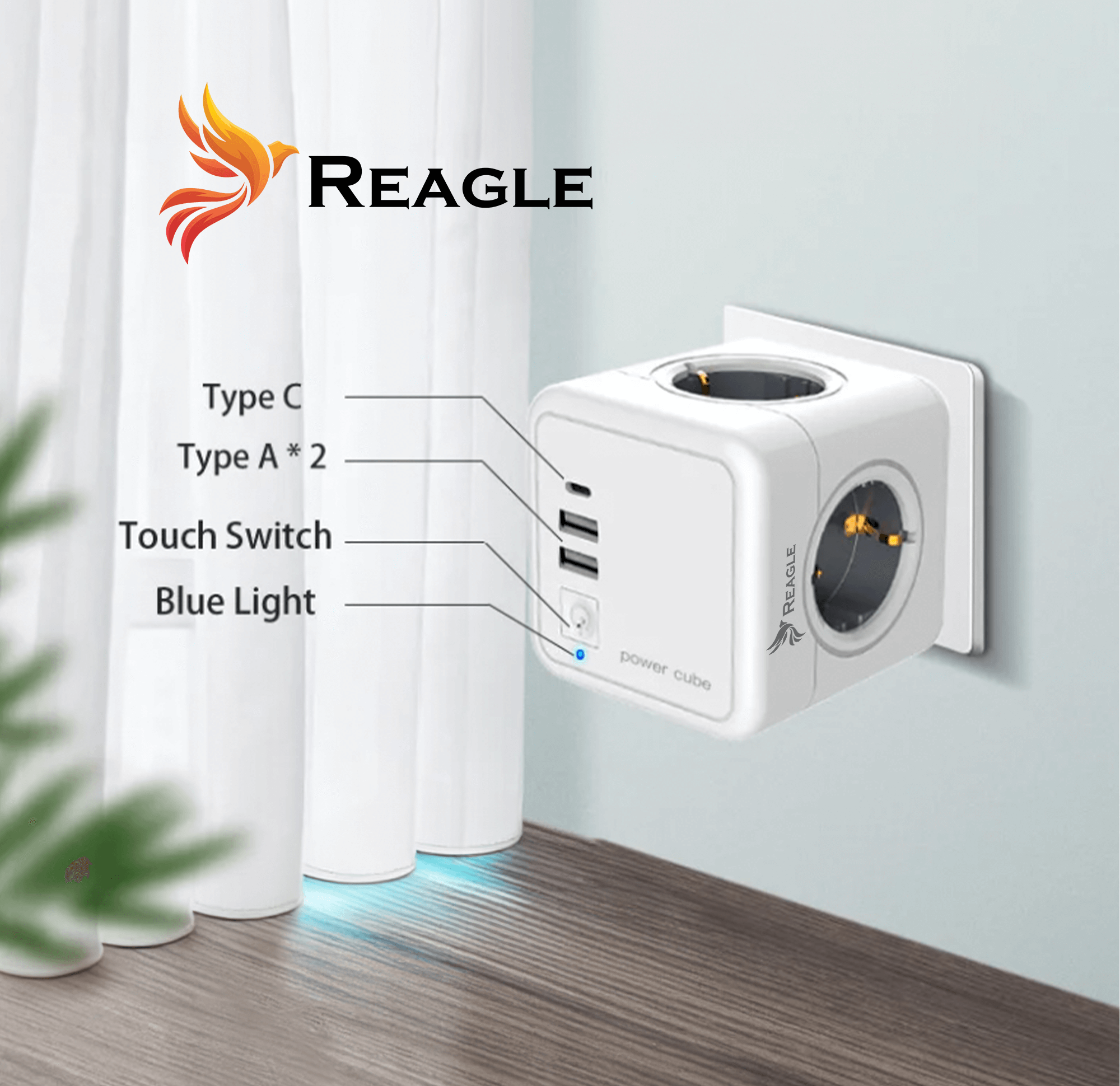 REAGLE KOSTKA LISTWA 1,5M 4x GNIAZDA 2x USB-A + 1x USB-C 5V 3.1A ZASILAJĄCA_1