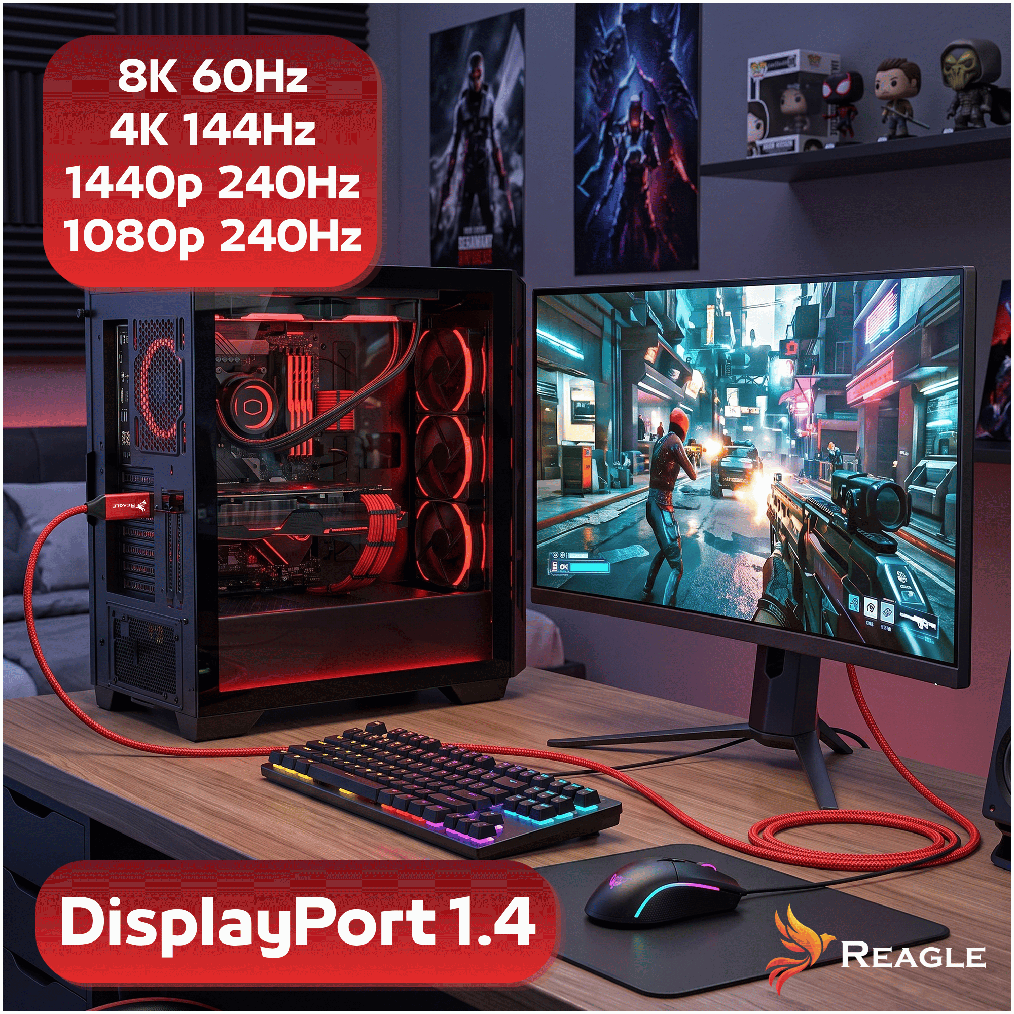 Reagle RDP100M DisplayPort 8K 60 Hz 4K 144 Hz 1440p 240 Hz