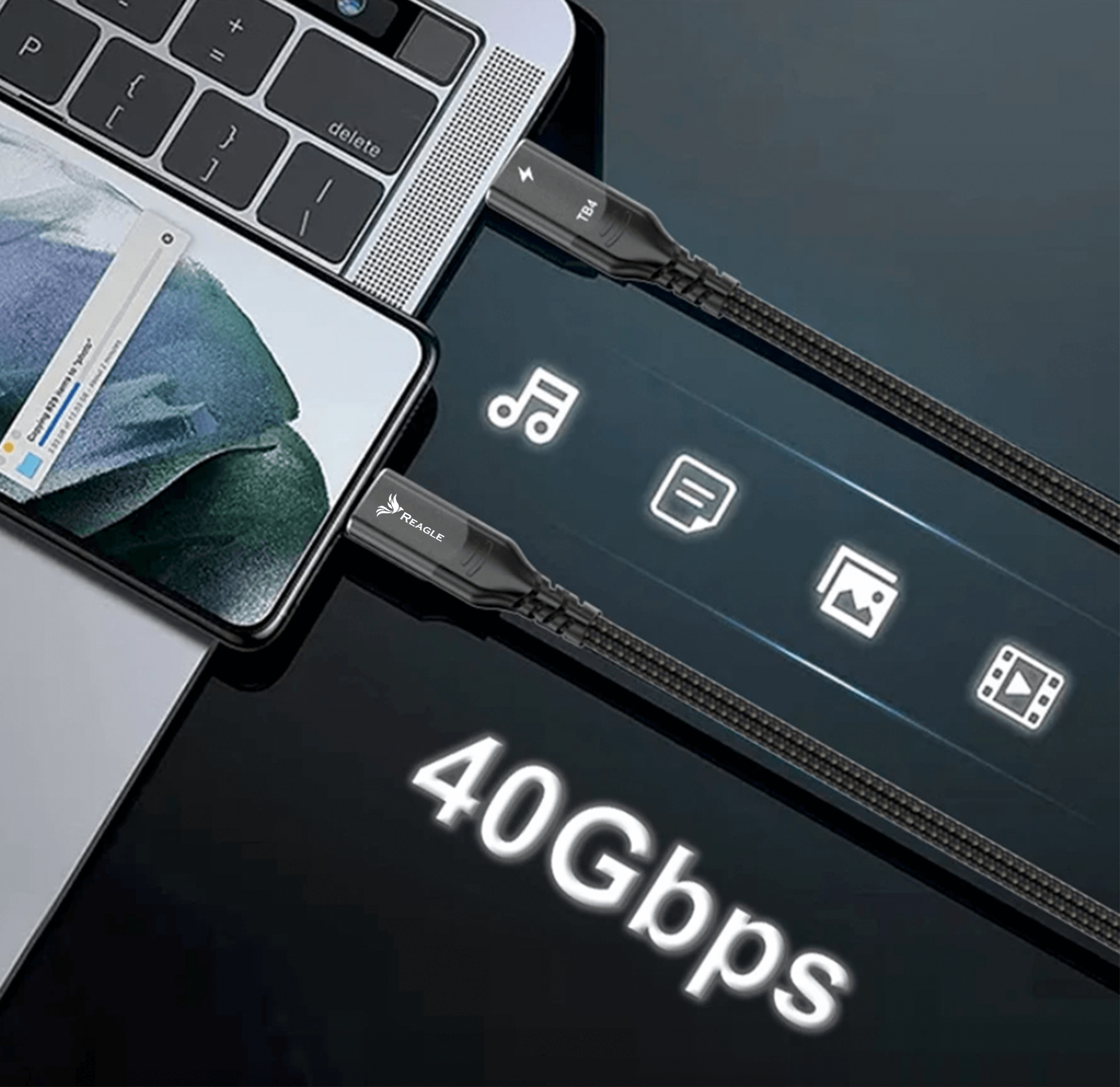 Reagle THUNDERBOLT 4 PRO USB-C PD 100W 8K 40 Gbps Macbook Pro Air Kabel 1m_3
