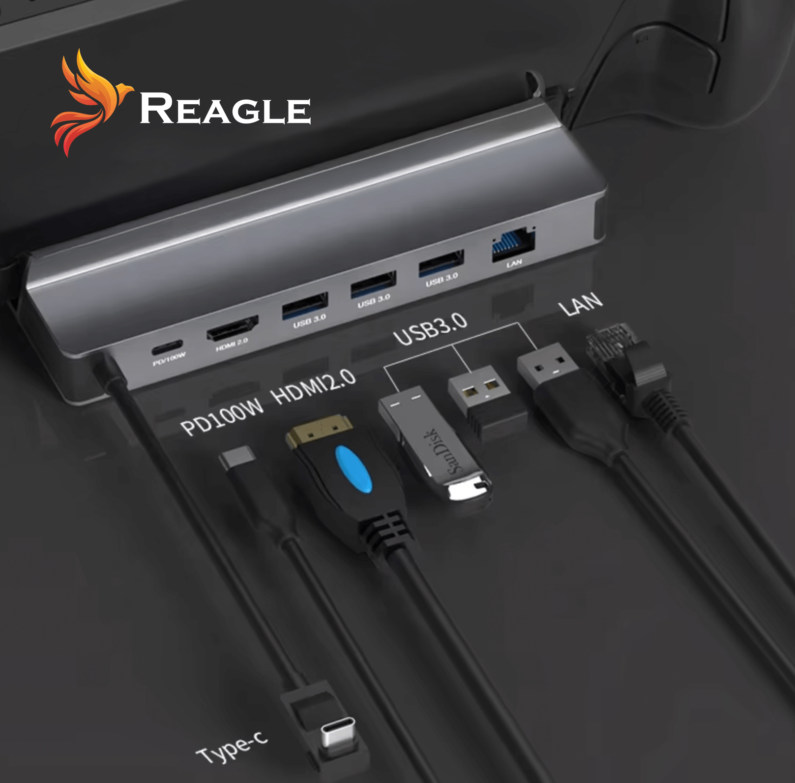REAGLE 6-in-1 Station für Steam Deck Asus Rog Ally USB-C HDMI 4K 60 Hz USB 3.0_2