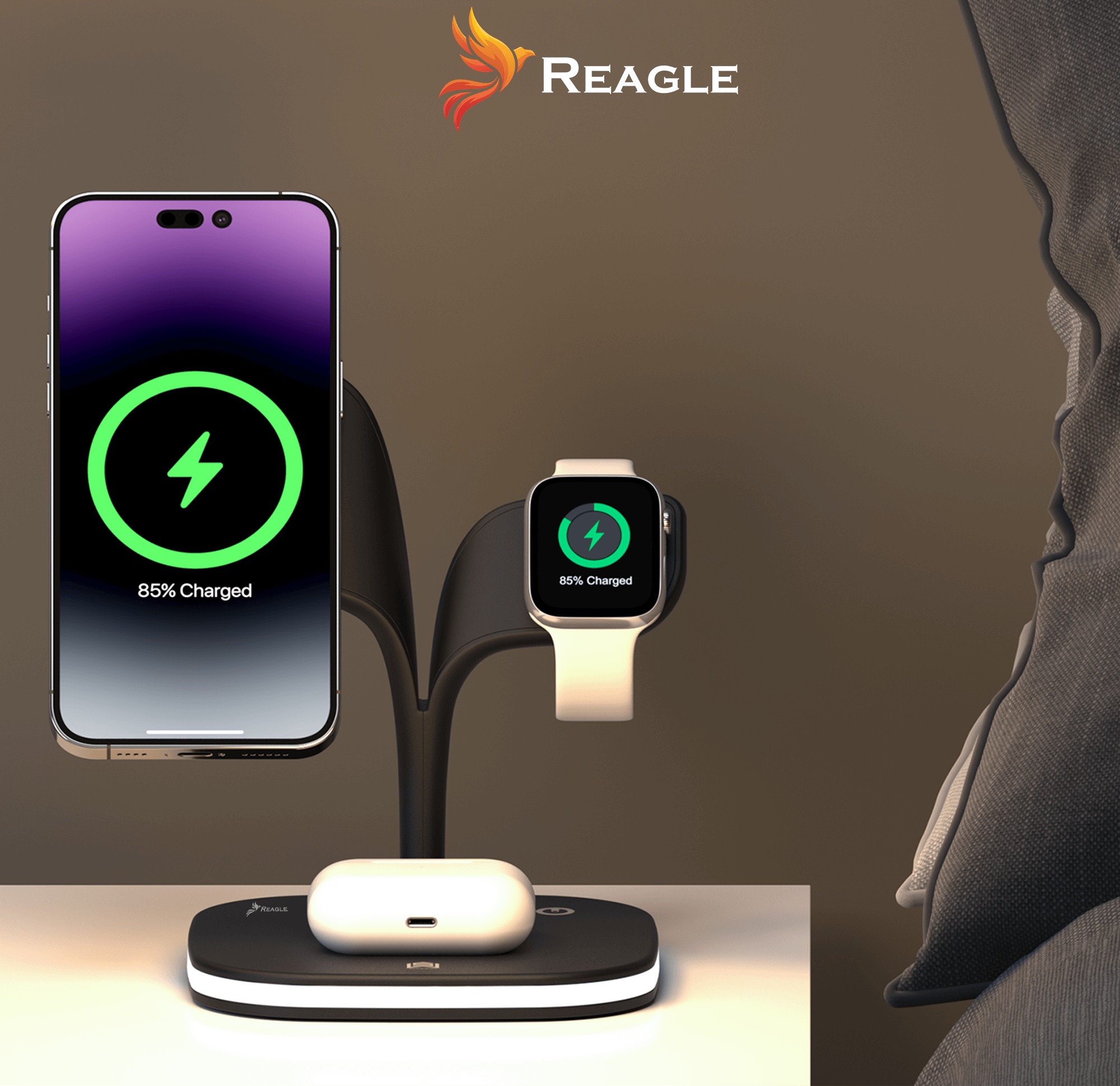 REAGLE ŁADOWARKA INDUKCYJNA 5W1 MAGSAFE QI 15W IPHONE, LAMPKA NOCNA SMARTWATCH_1