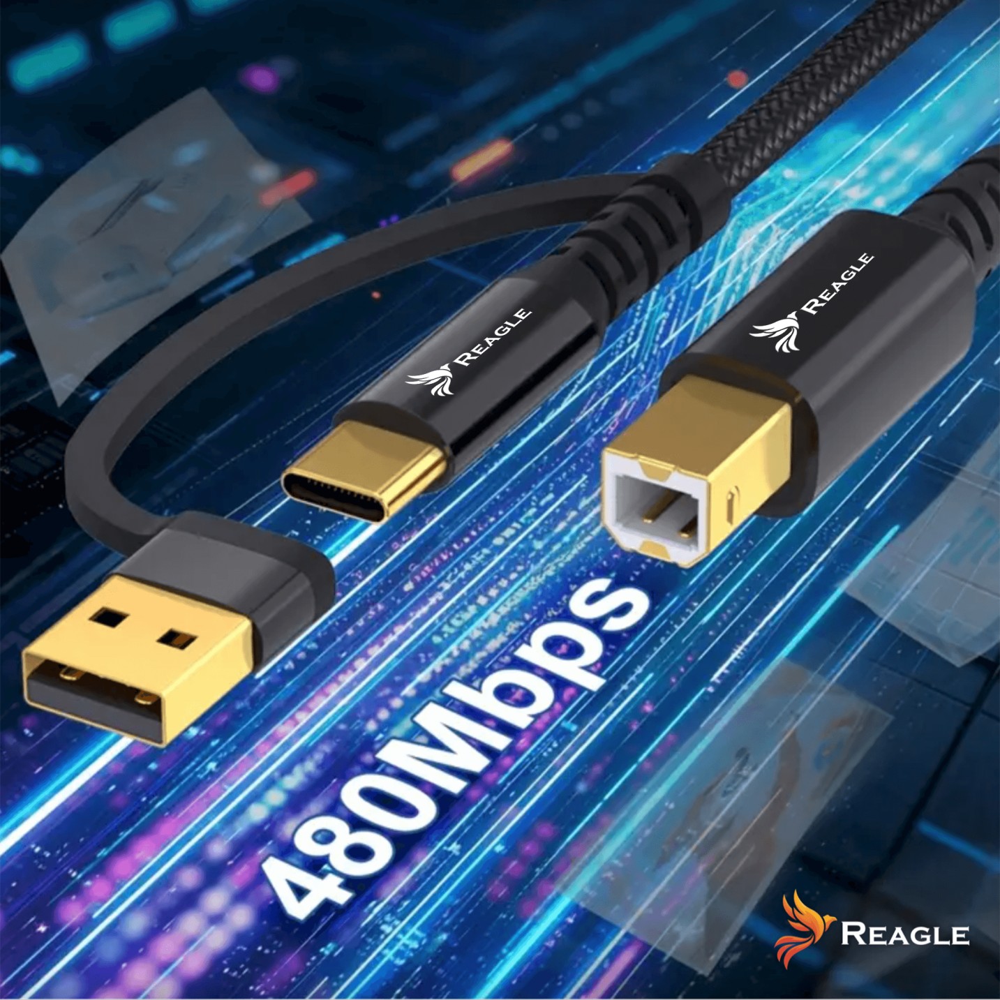 Reagle RUACB100M USB 2.0 480 Mb/s kabel do drukarki